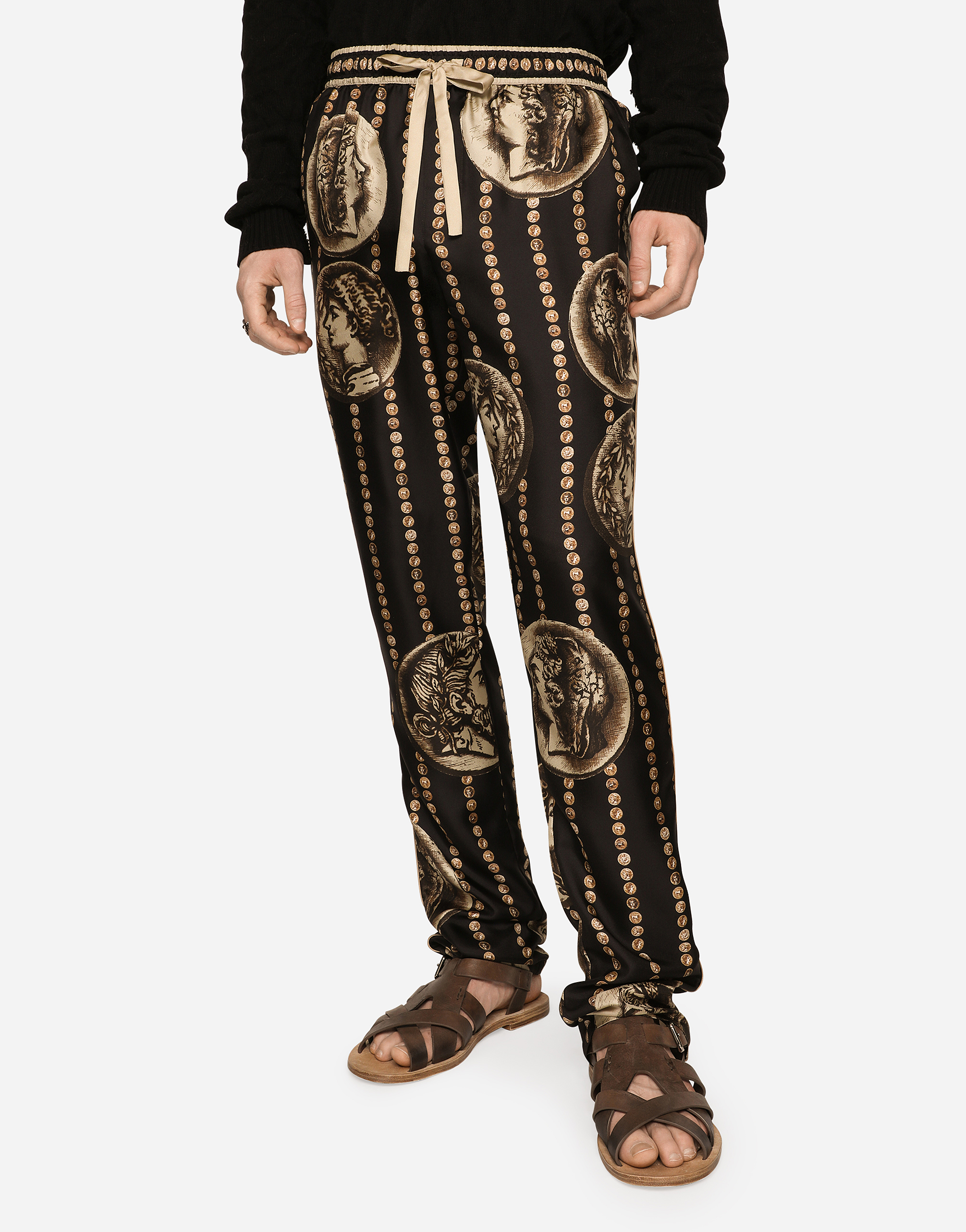 DOLCE & GABBANA COIN PRINT SILK TWILL JOGGING PANTS