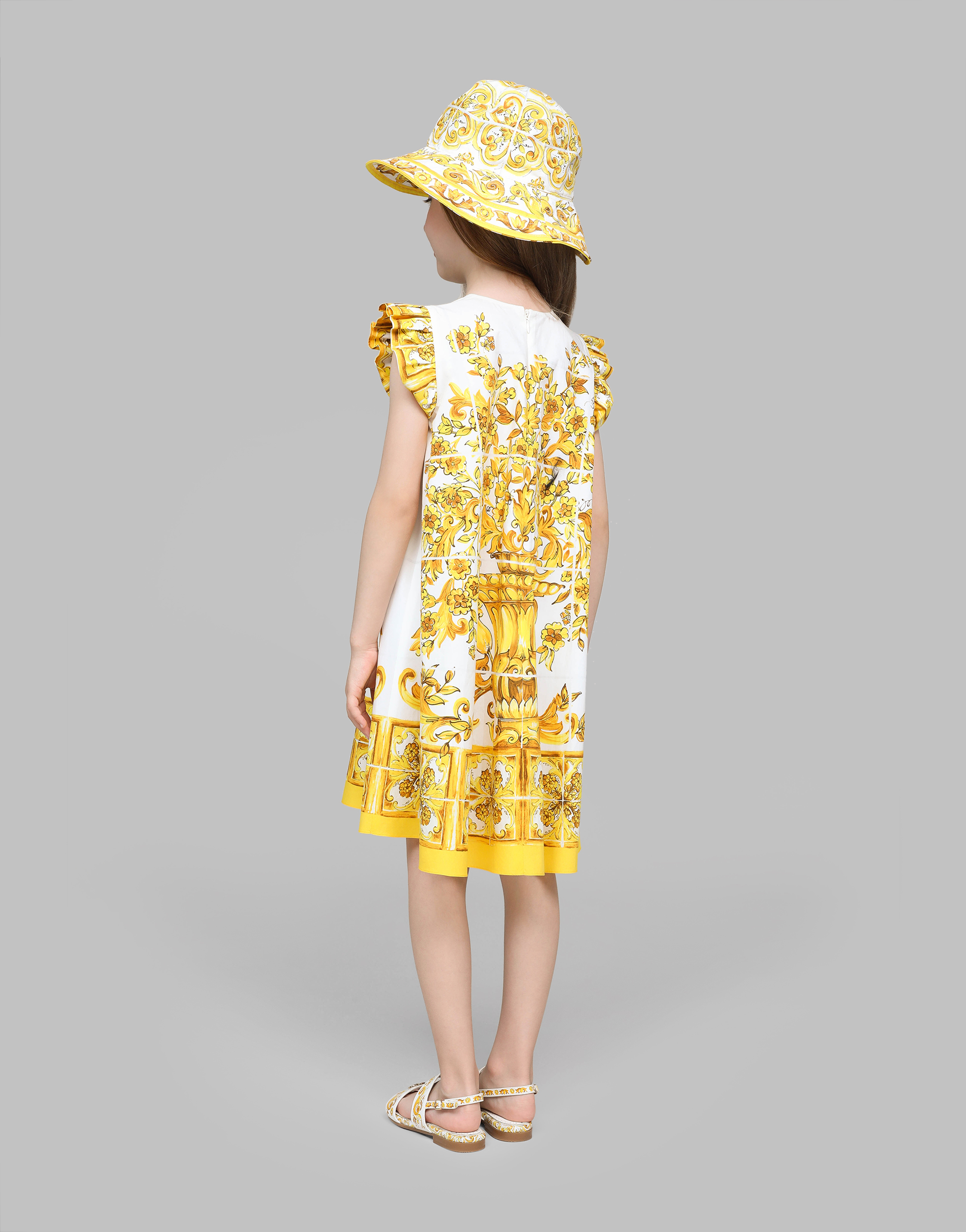 Dolce & Gabbana Poplin Bucket Hat With Yellow Majolica Print In Print