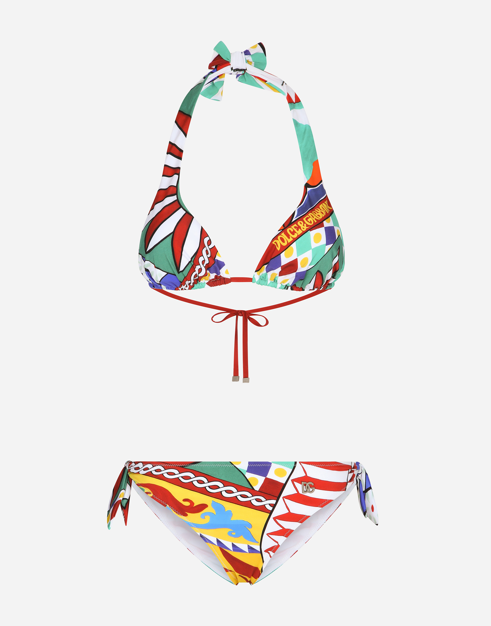 Dolce & Gabbana Carretto-print Triangle Bikini In Multicolor