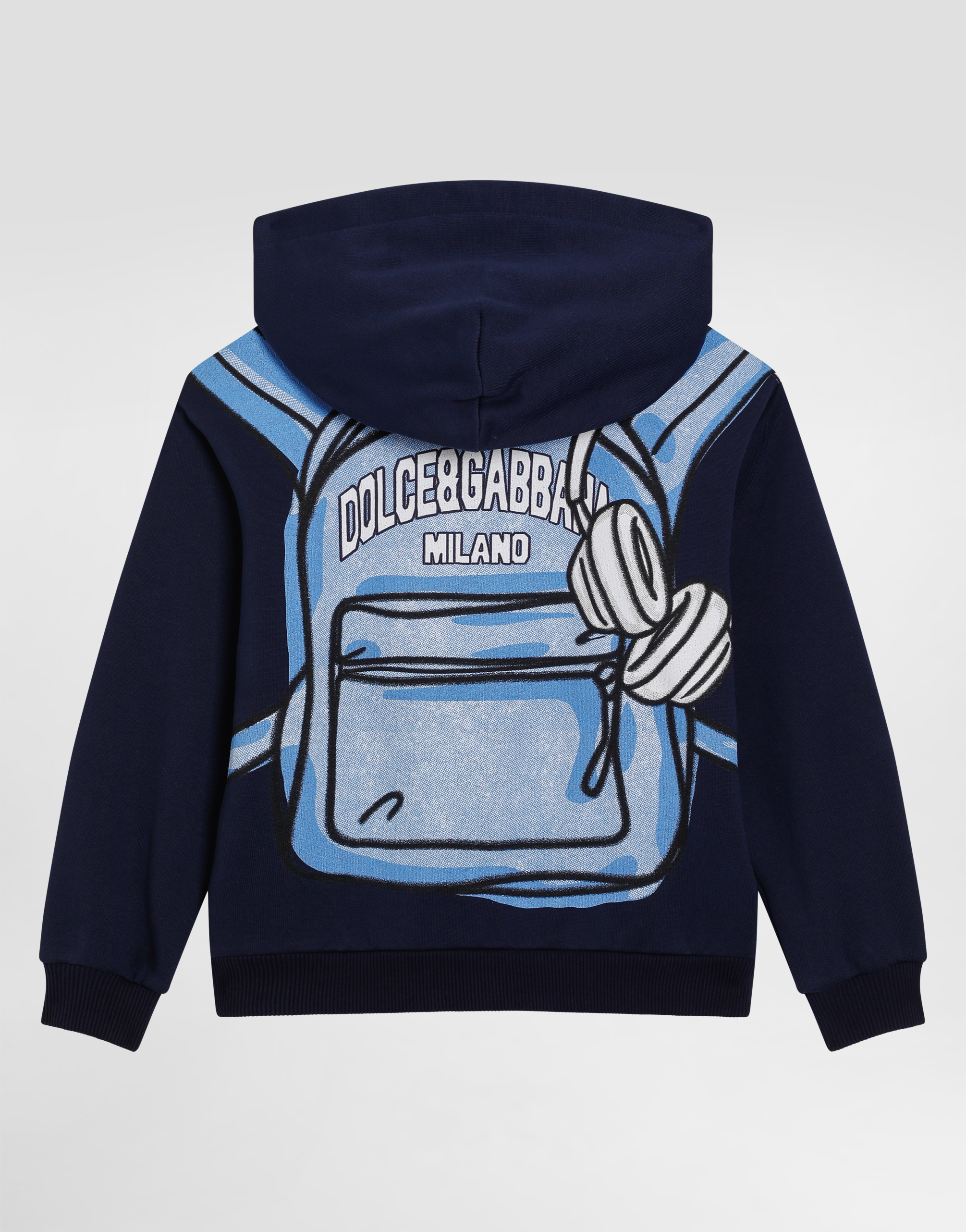 Dolce & Gabbana Hooded Sweatshirt With Dg Backpack Print In Black