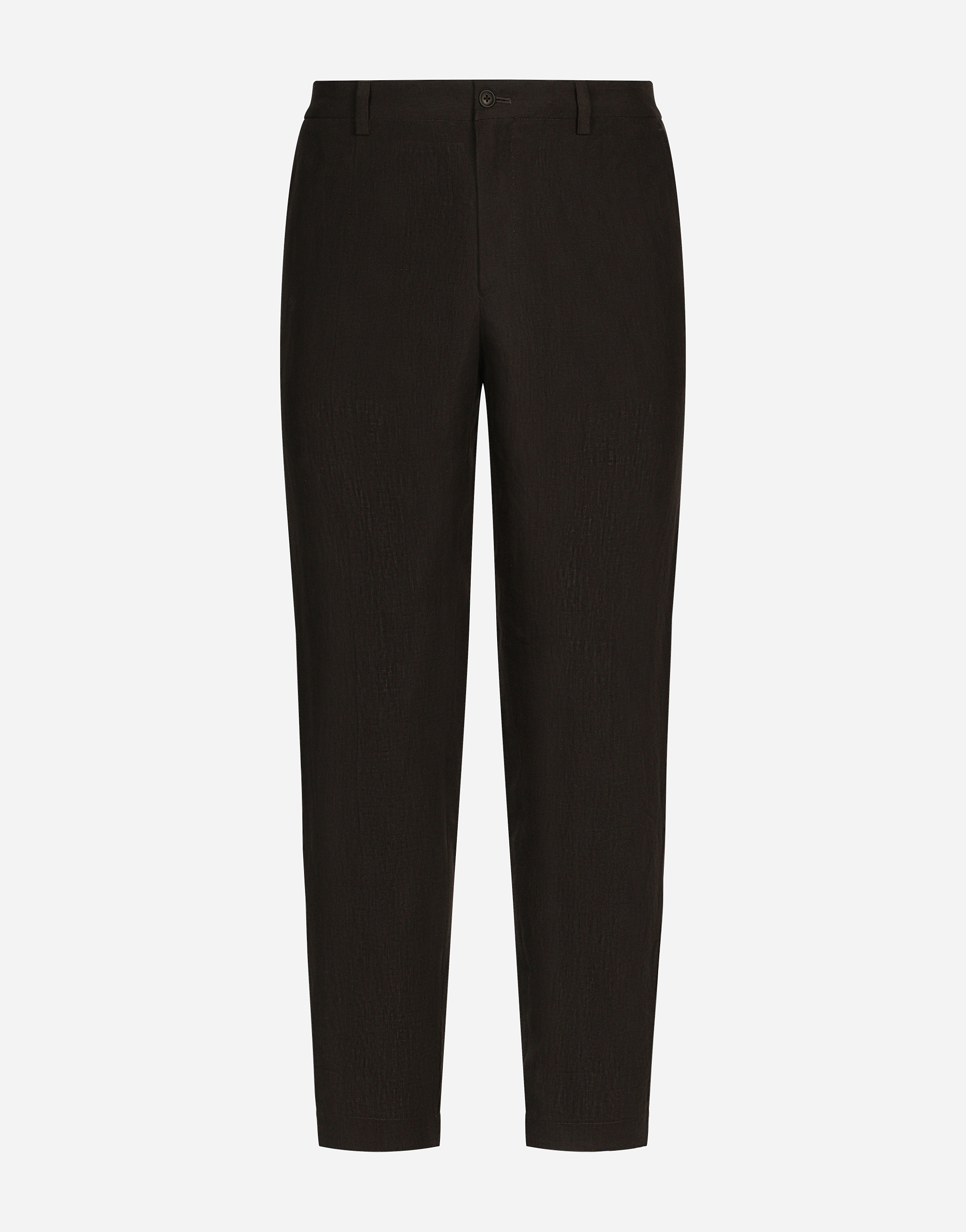 Dolce & Gabbana Linen Trousers With Logo Label In Brown