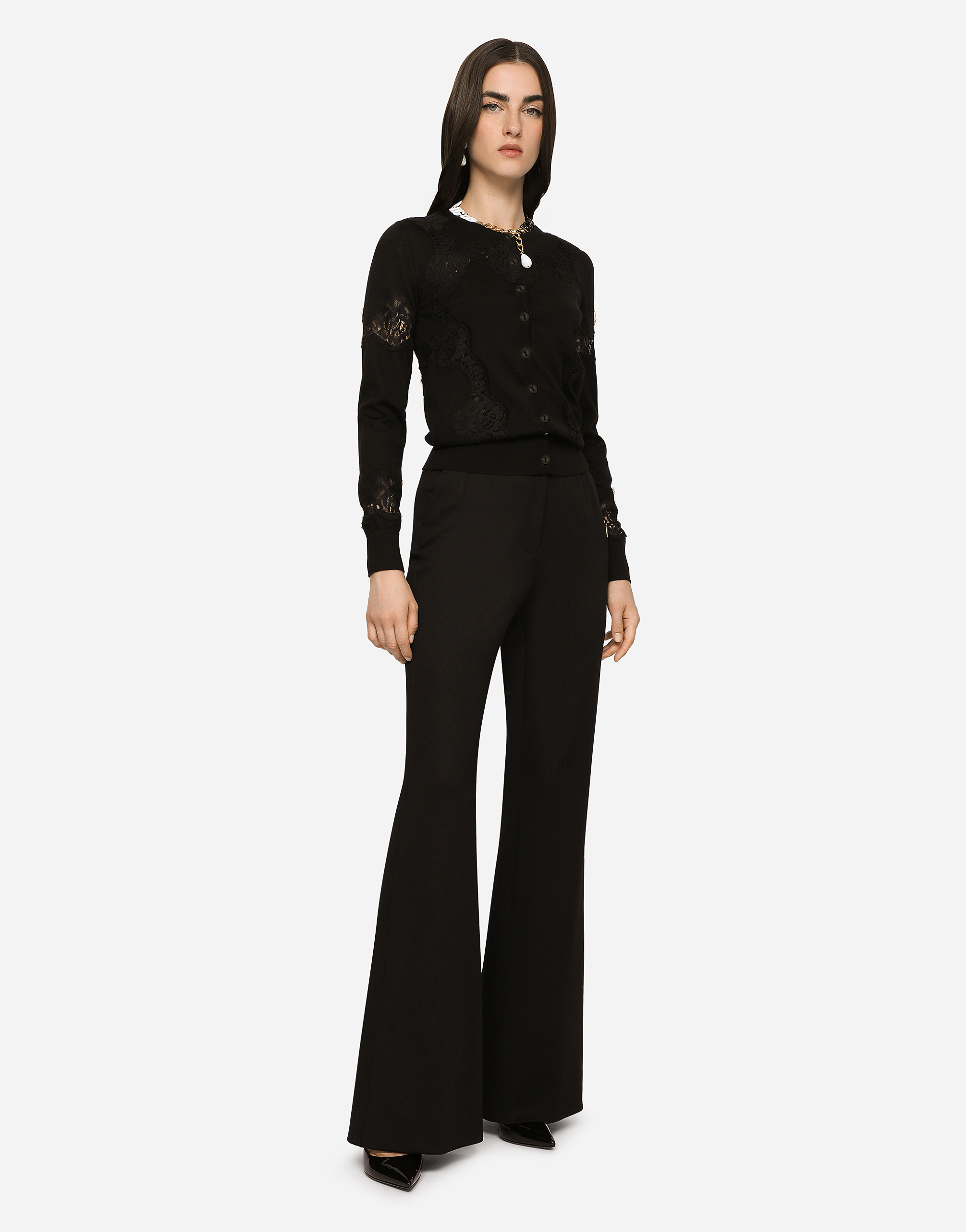 Dolce & Gabbana Lace-inserts Buttoned Cardigan In Black