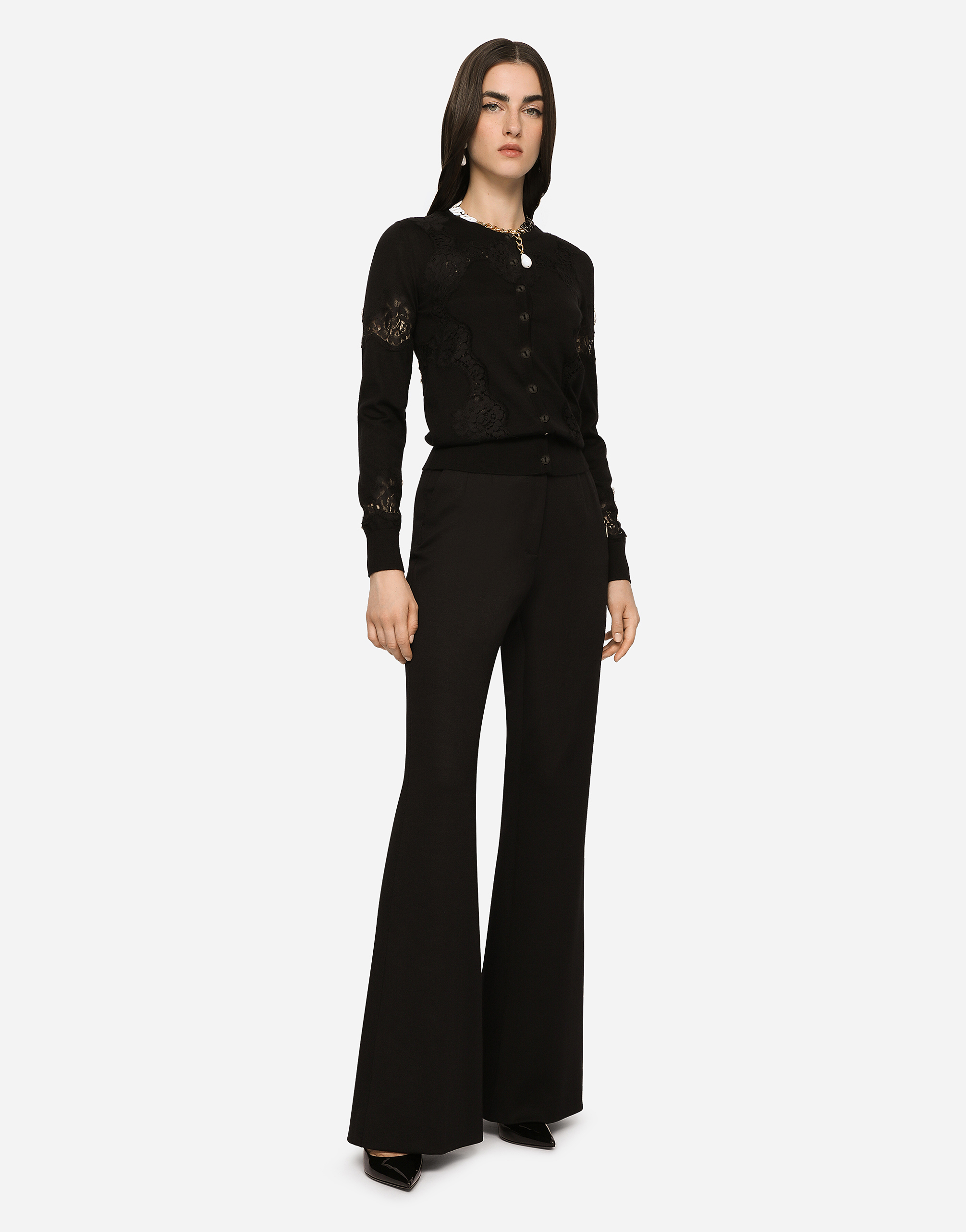 Shop Dolce & Gabbana Cashmere And Silk Cardigan With Lace Inlay In Black