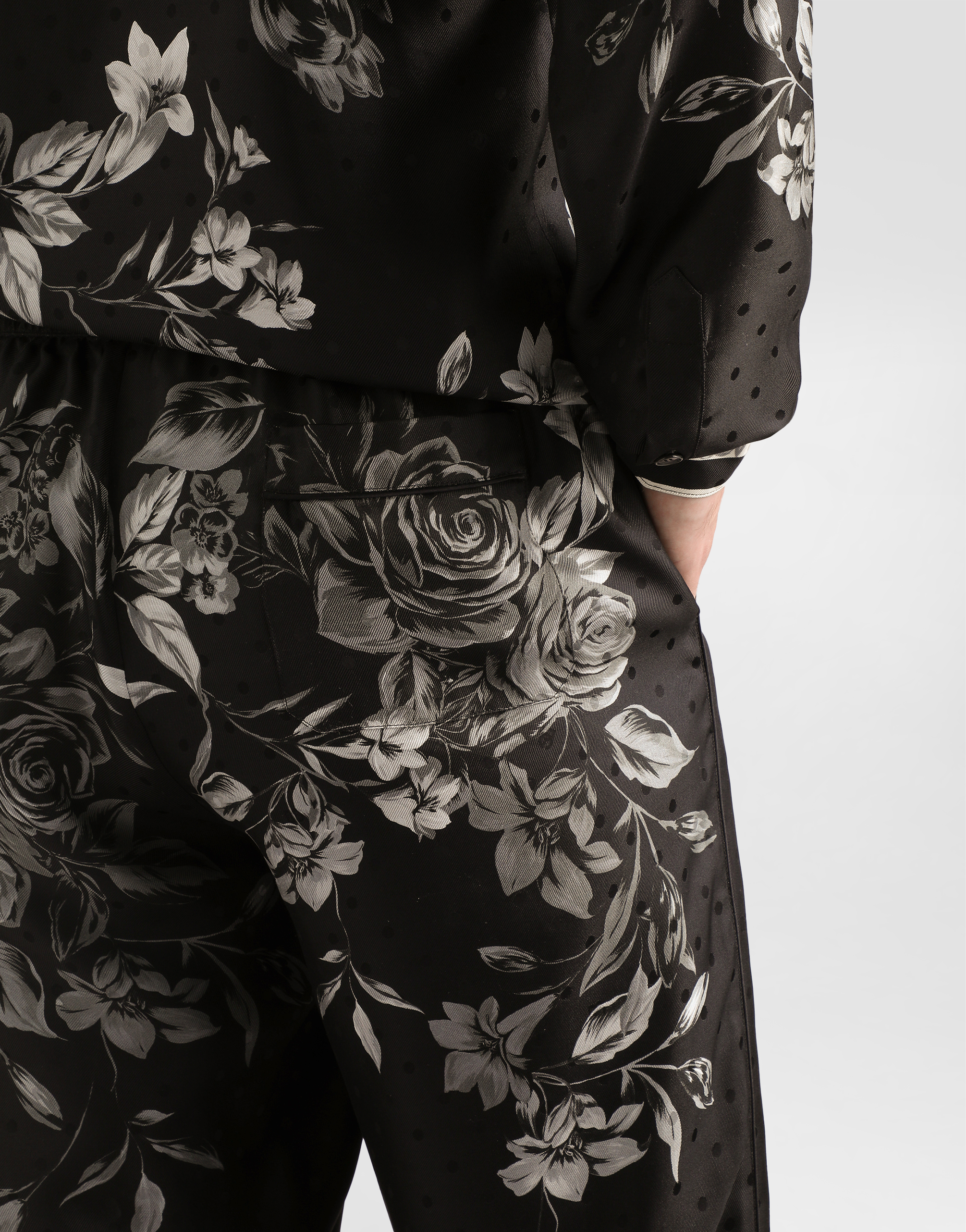 Flower bouquet-print vanity jacquard twill trousers