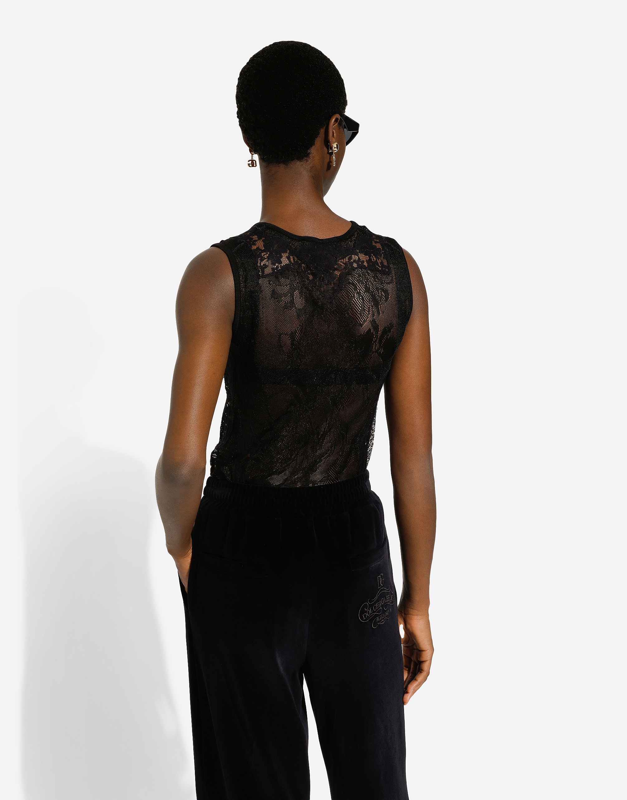  Dolce & Gabbana Jacquard-rundhalspullover Mit Ajourmuster - Frau T-shirts Und Sweatshirts Schwarz 36 