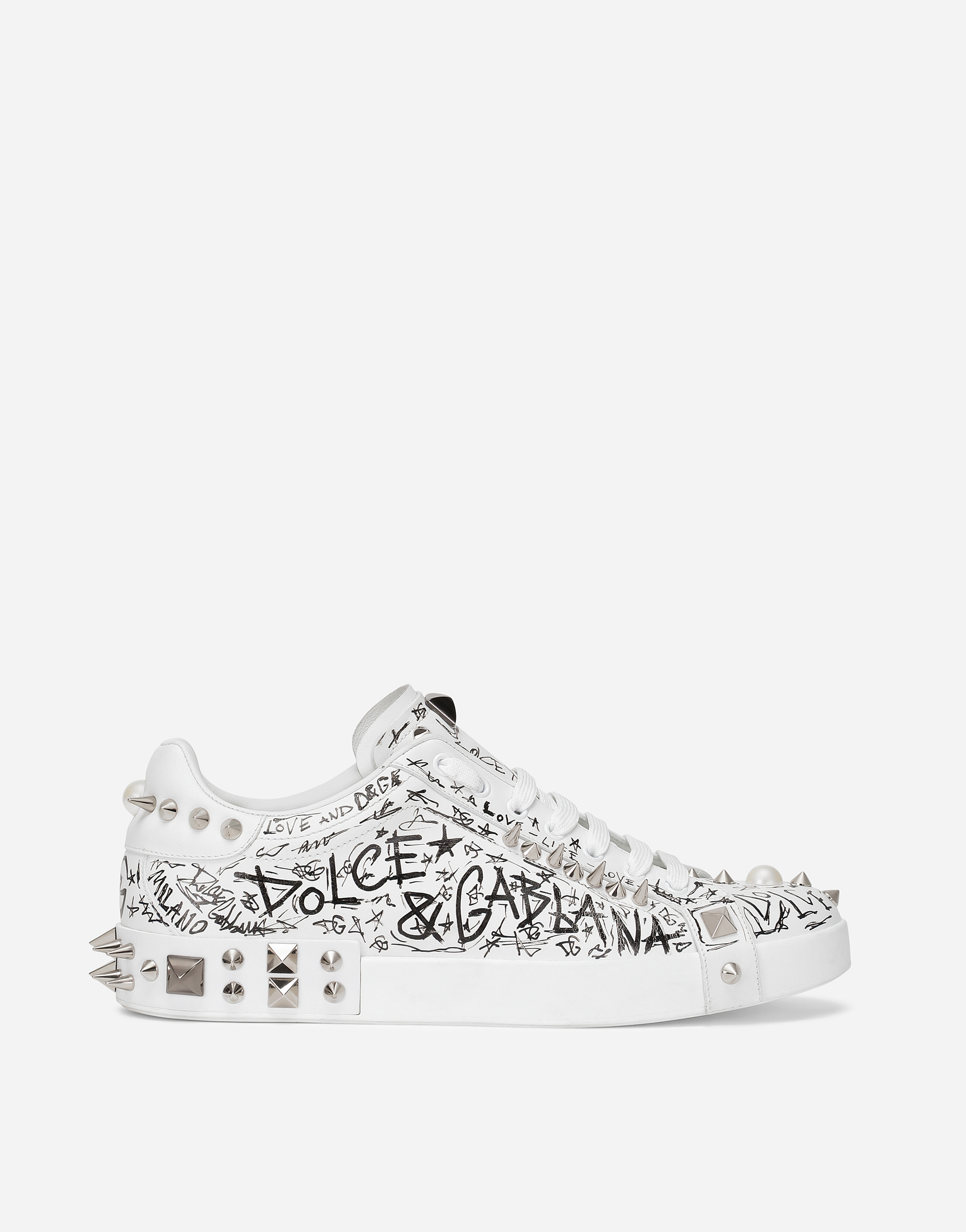 Calfskin nappa Portofino sneakers with studs in White for Men
