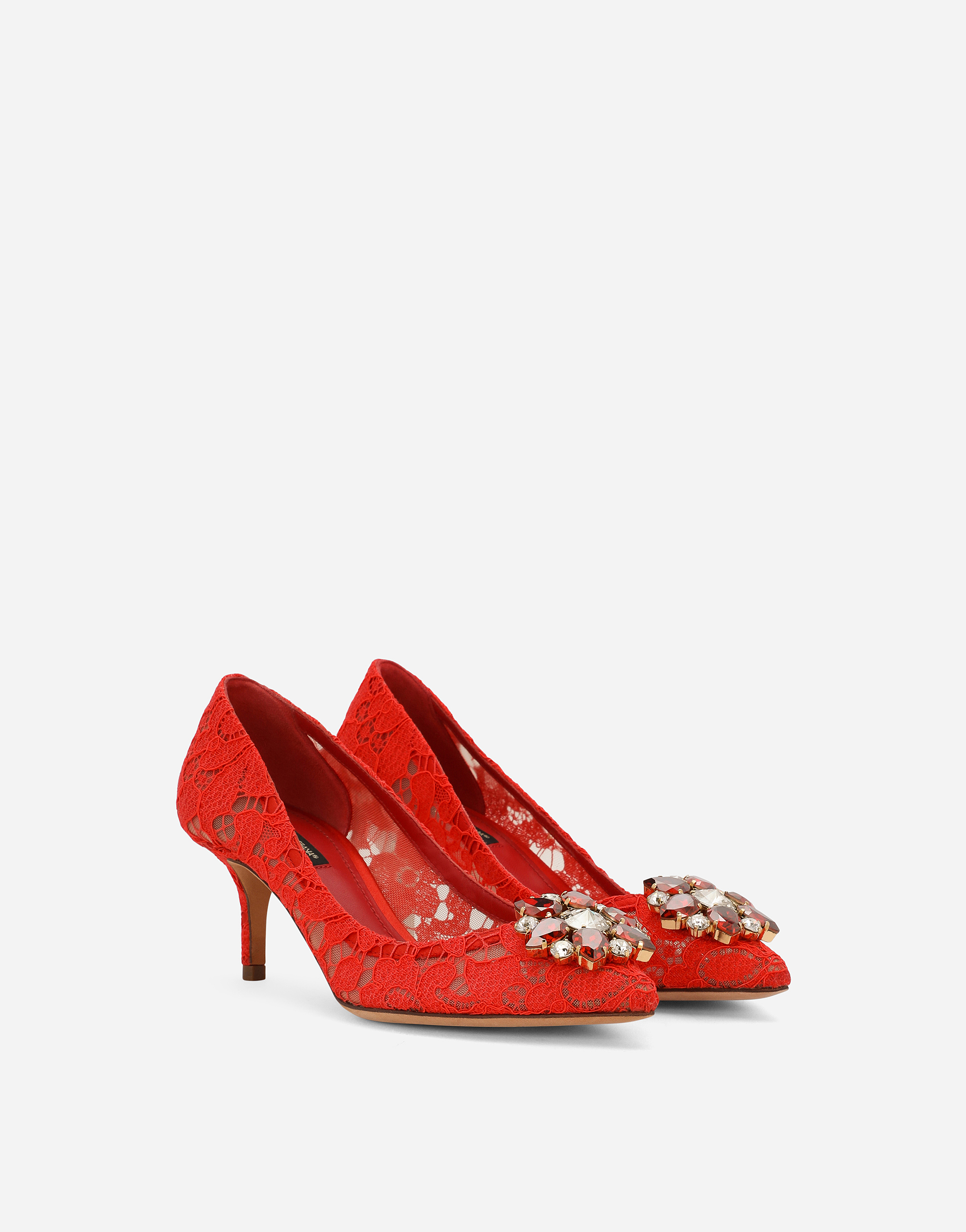  Dolce & Gabbana Pump In Taormina Lace With Crystals - Femme Escarpins Et Slingbacks Rouge Dentelle 36 