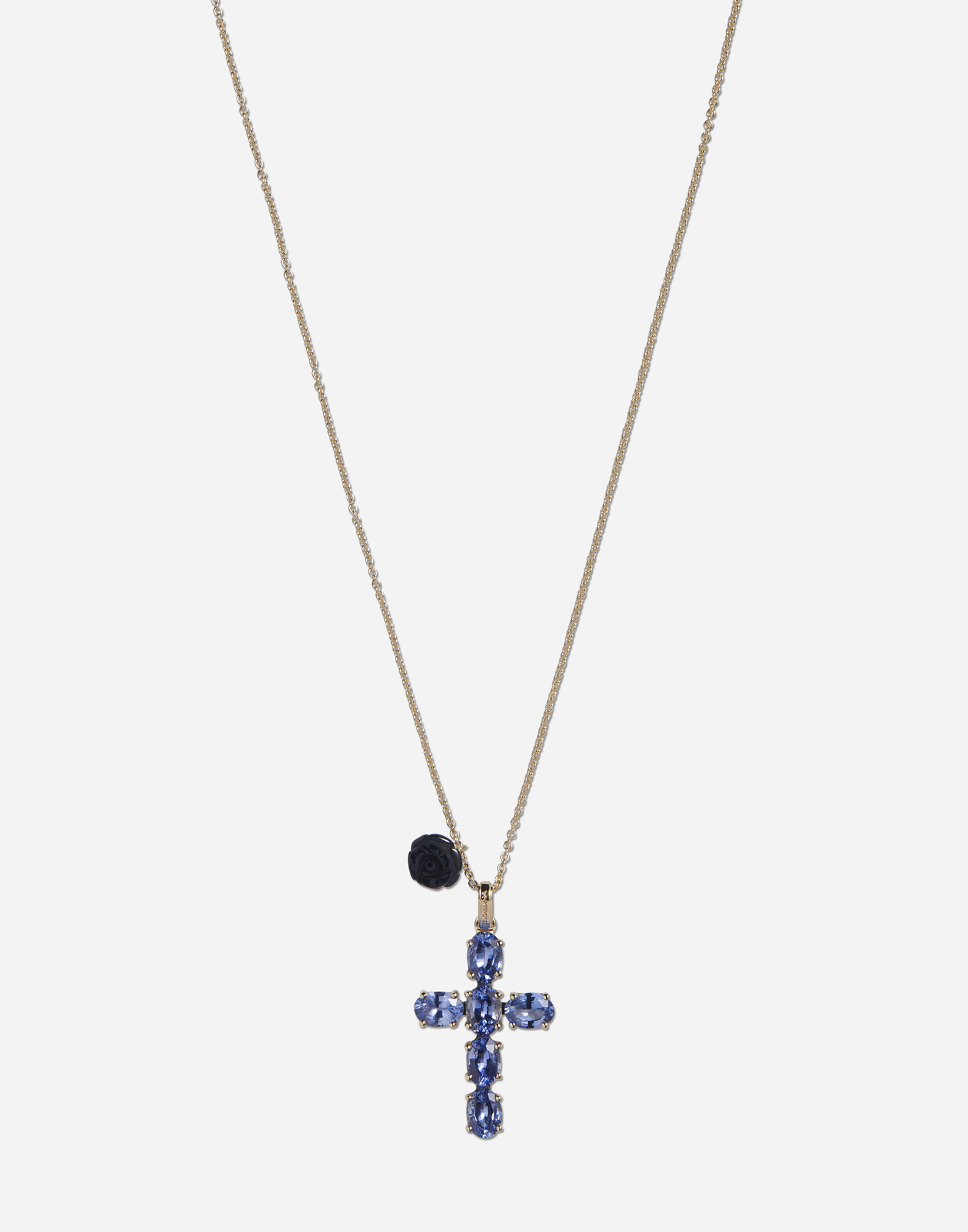 DOLCE & GABBANA FAMILY CROSS AND ROSE PENDATS ON YELLOW GOLD CHAIN