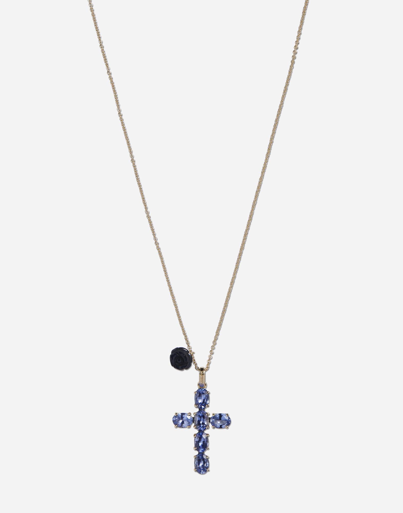 Shop Dolce & Gabbana Family Cross And Rose Pendats On Yellow Gold Chain