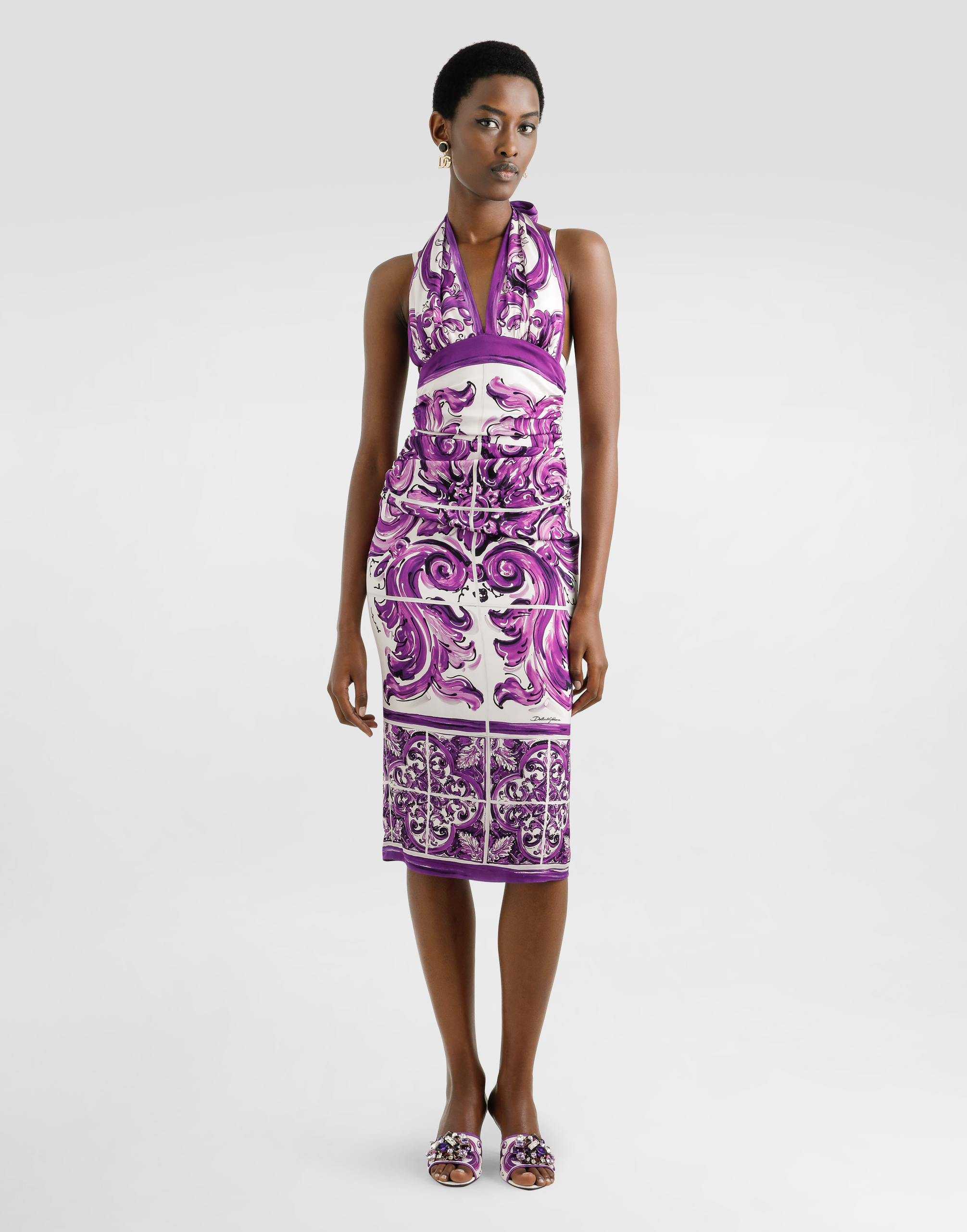 Majolica-print charmeuse dress
