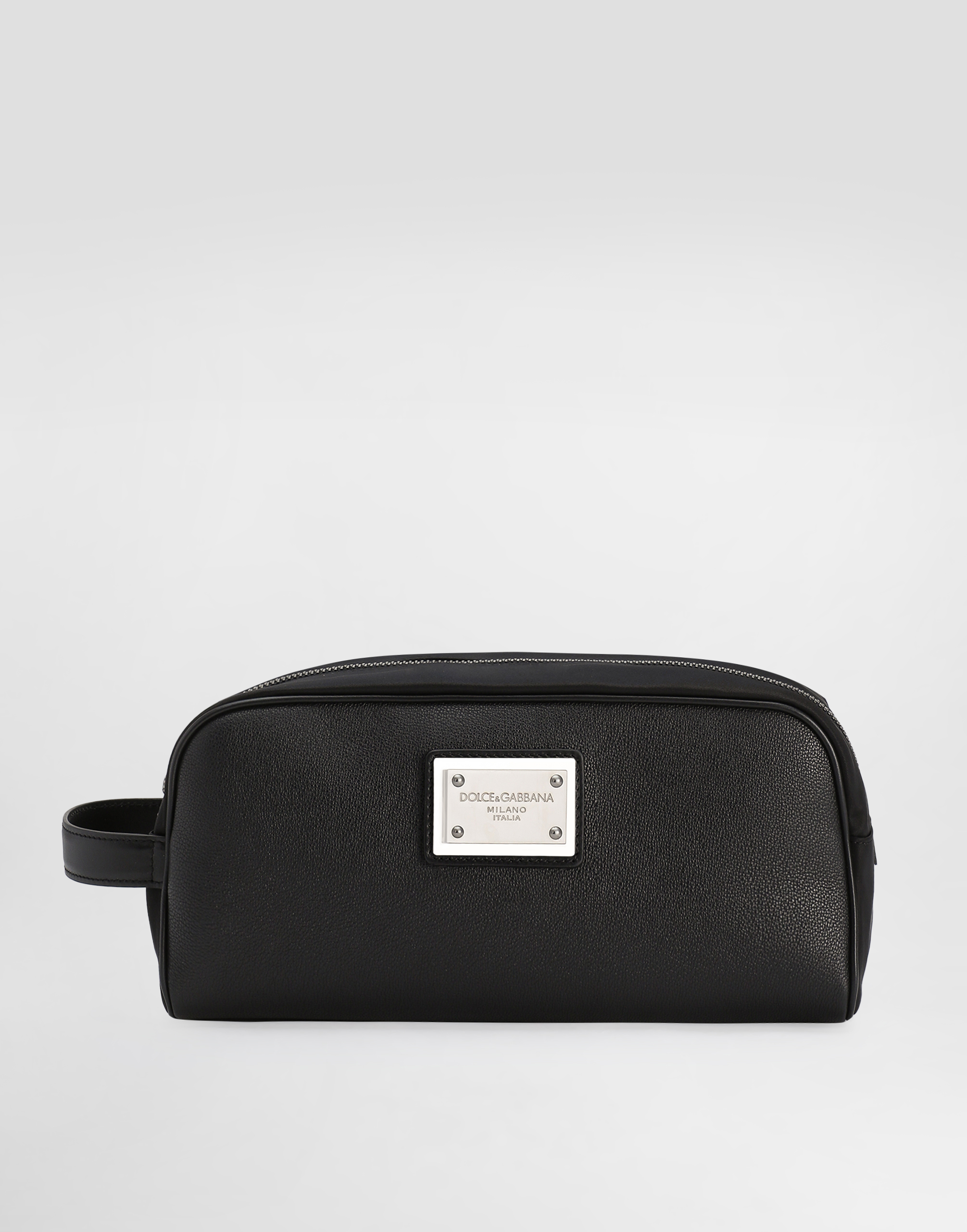 DOLCE & GABBANA GRAINY CALFSKIN AND NYLON TOILETRY BAG