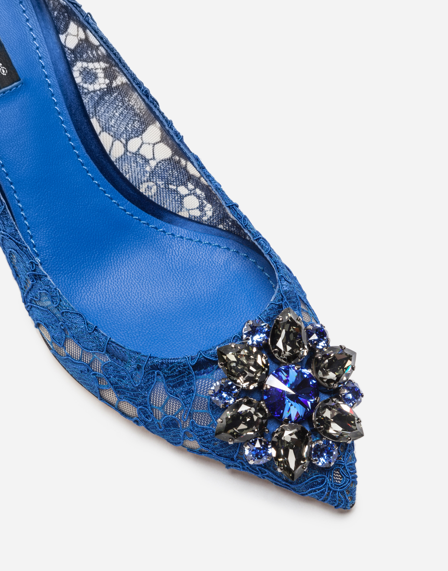 Shop Dolce & Gabbana Lace Rainbow Pumps With Brooch Detailing In Blue