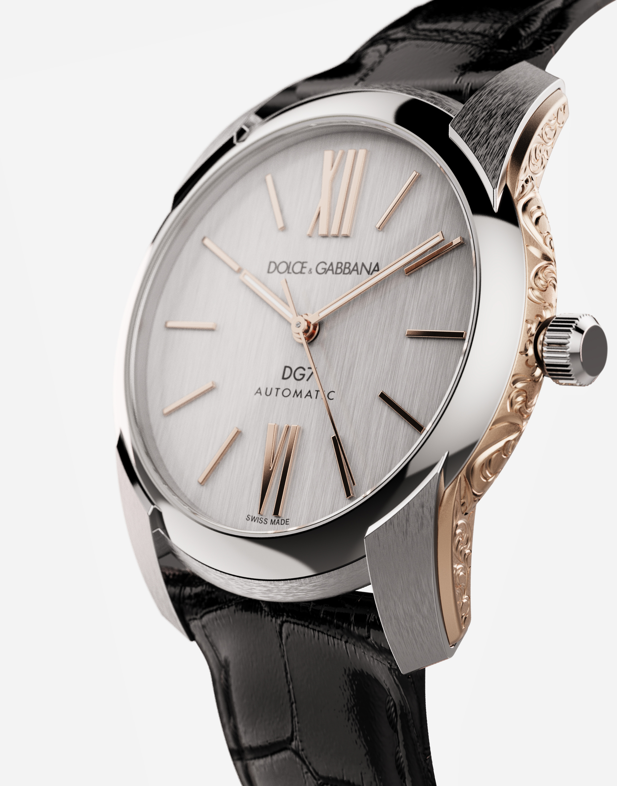 Shop Dolce & Gabbana Dg7 Watch In Steel With Engraved Side Decoration In Gold In Silver