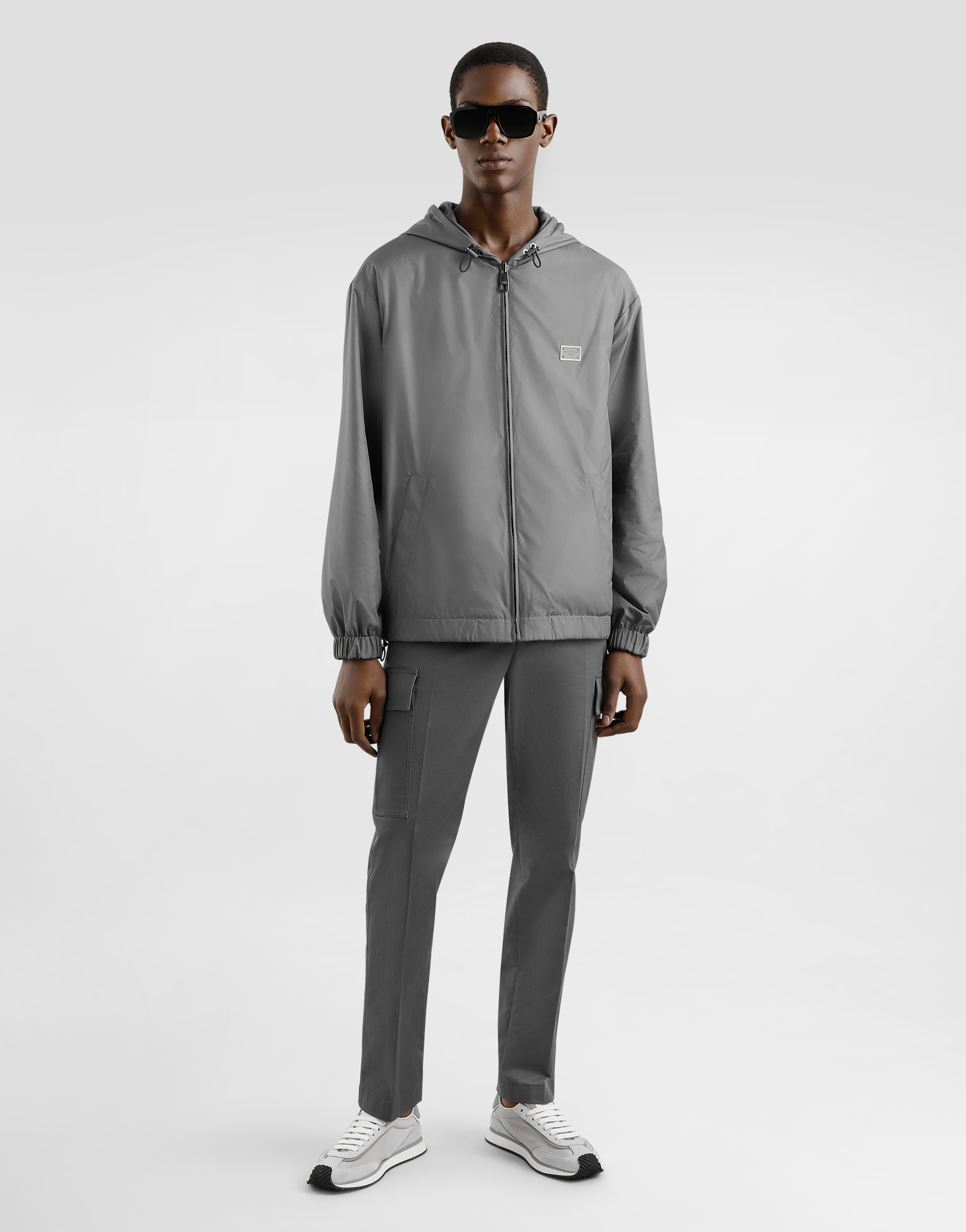 Dolce & Gabbana Hooded Jacket Drawstring Elasticated Cuffs In Grey