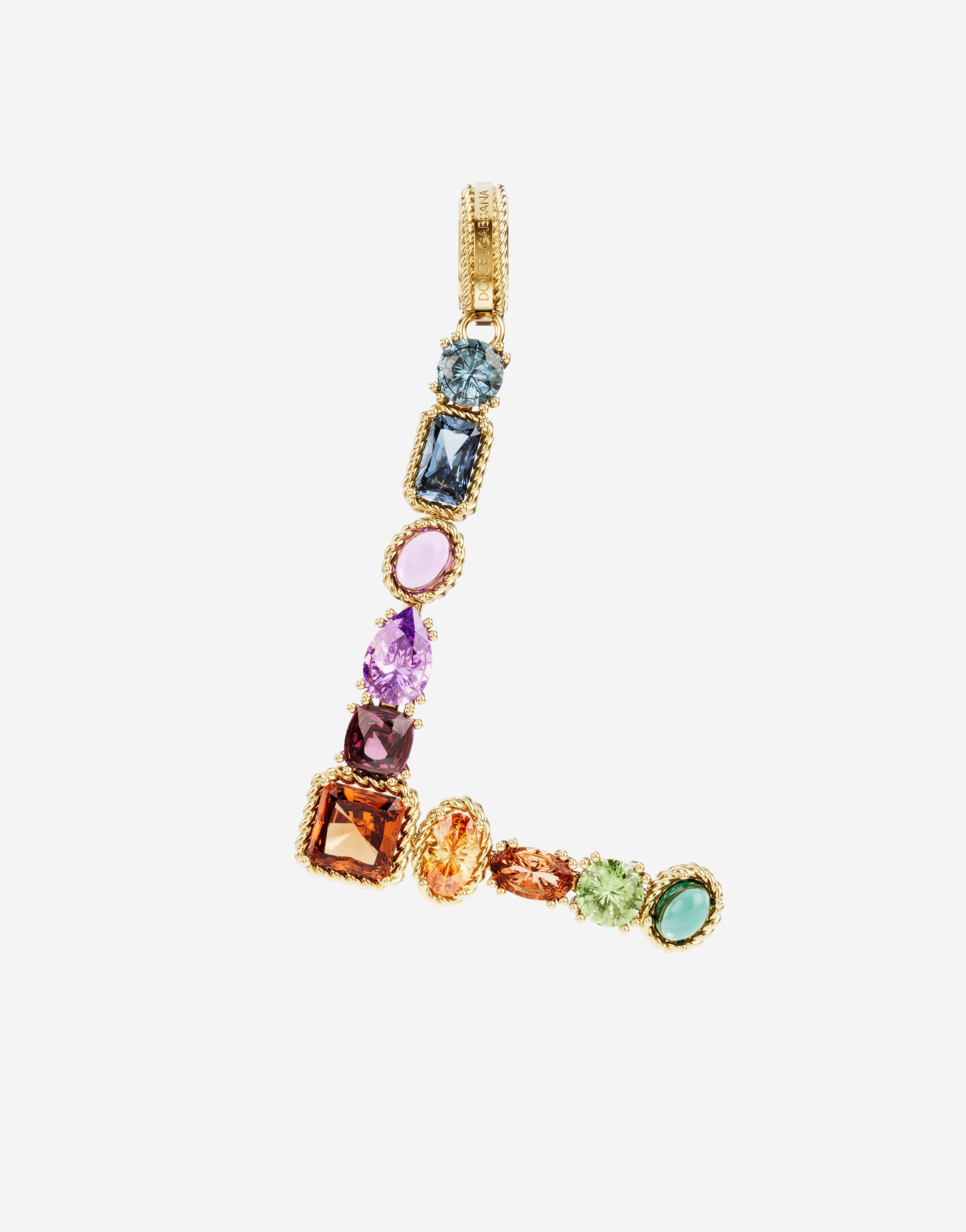 Dolce & Gabbana Rainbow Alphabet L 18 Kt Yellow Gold Charm With Multicolor Fine Gems Gold Female Onesize