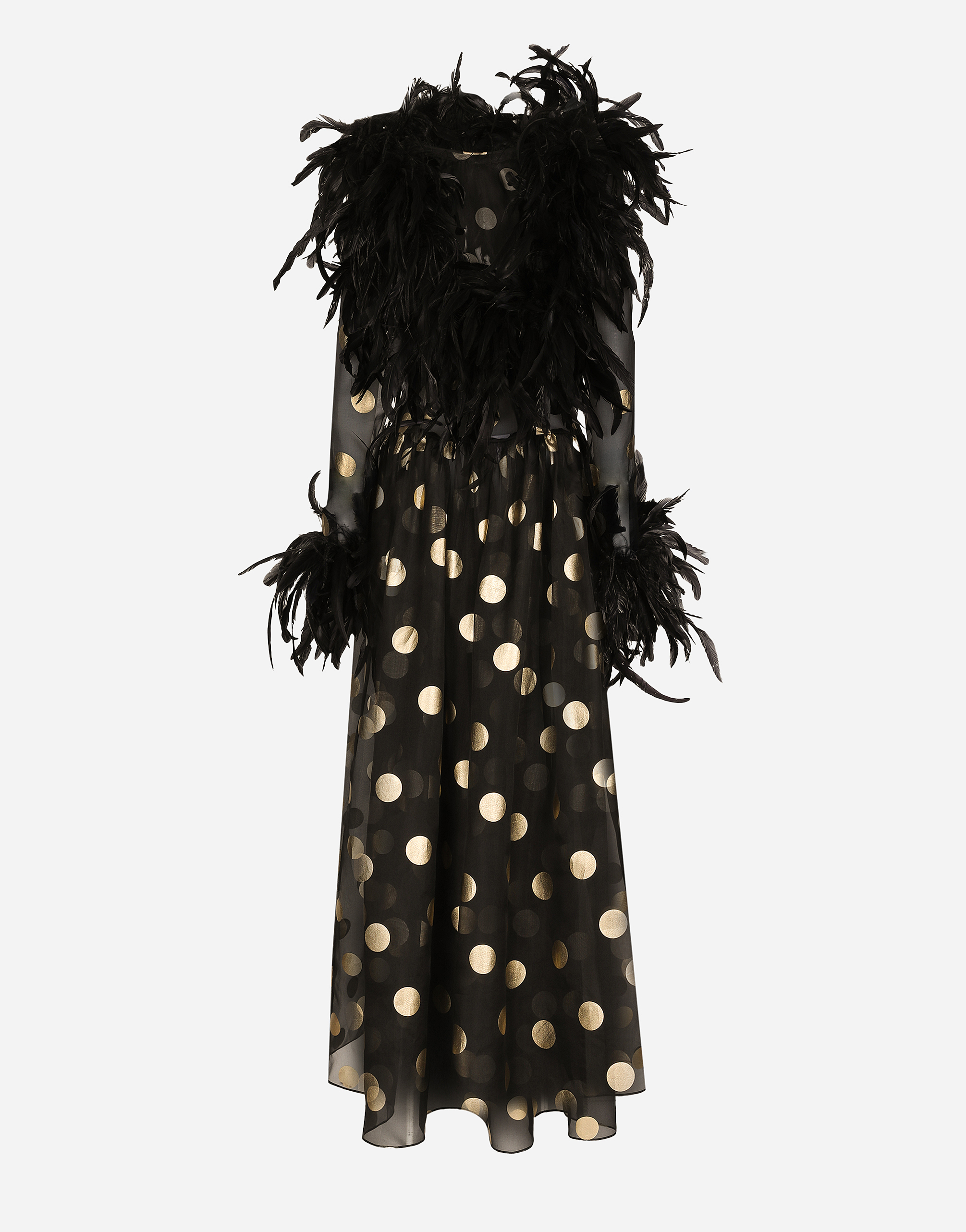 Dolce & Gabbana Feather-trim Polka-dot Dress In Print