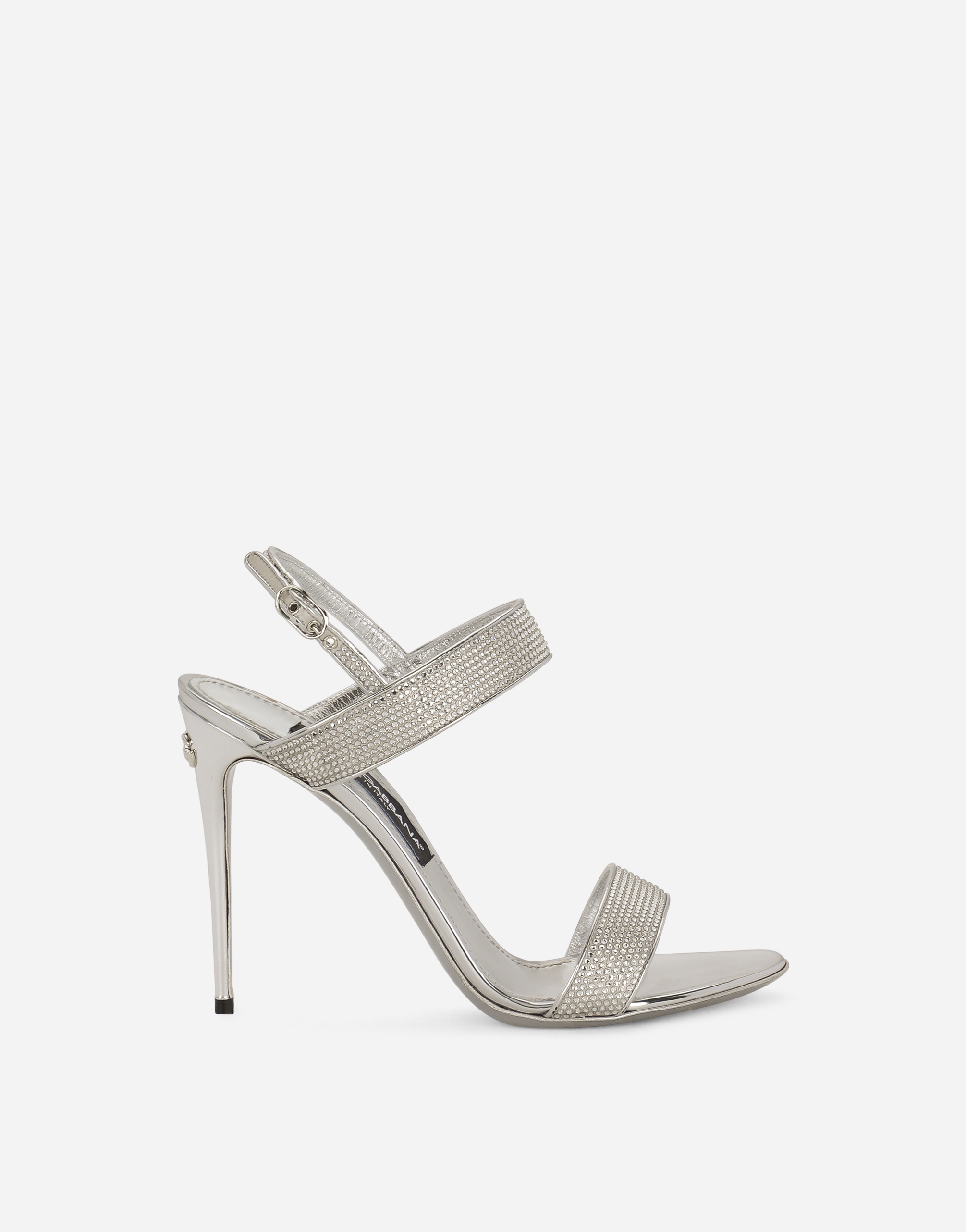 Dolce & Gabbana Satin Sandals With Fusible Rhinestones In Grey