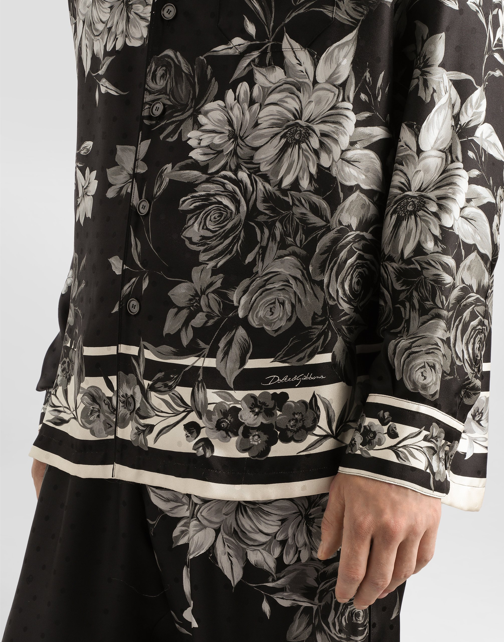 Flower bouquet-print jacquard twill shirt