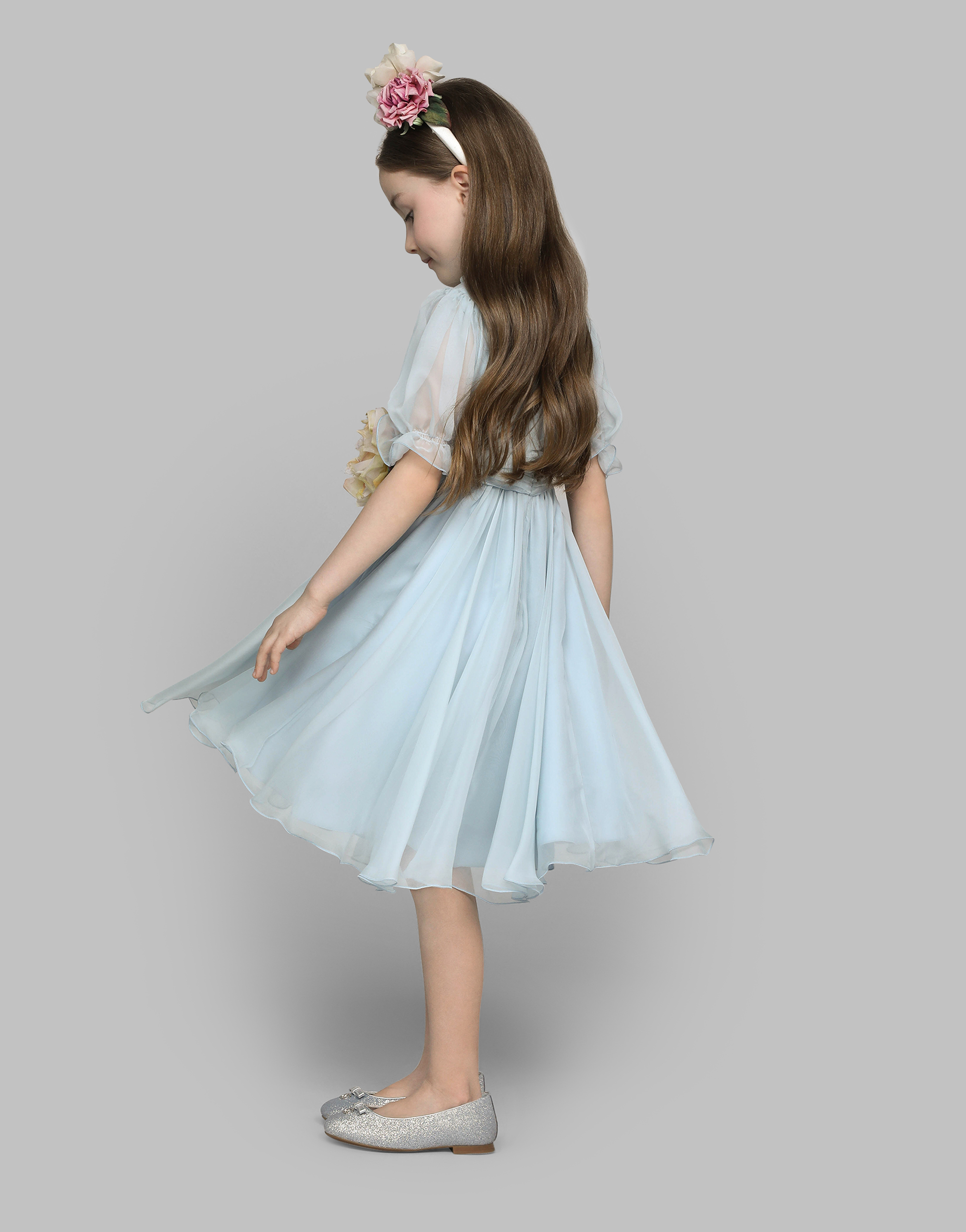 Dolce & Gabbana Chiffon Dress With 3d Flowers In Grey