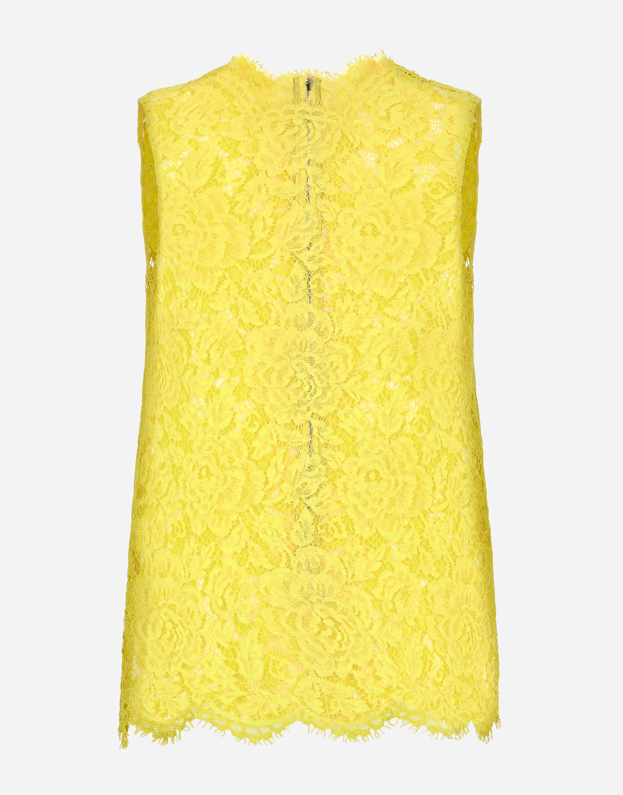 Shop Dolce & Gabbana Branded Floral Cordonetto Lace Top In Yellow