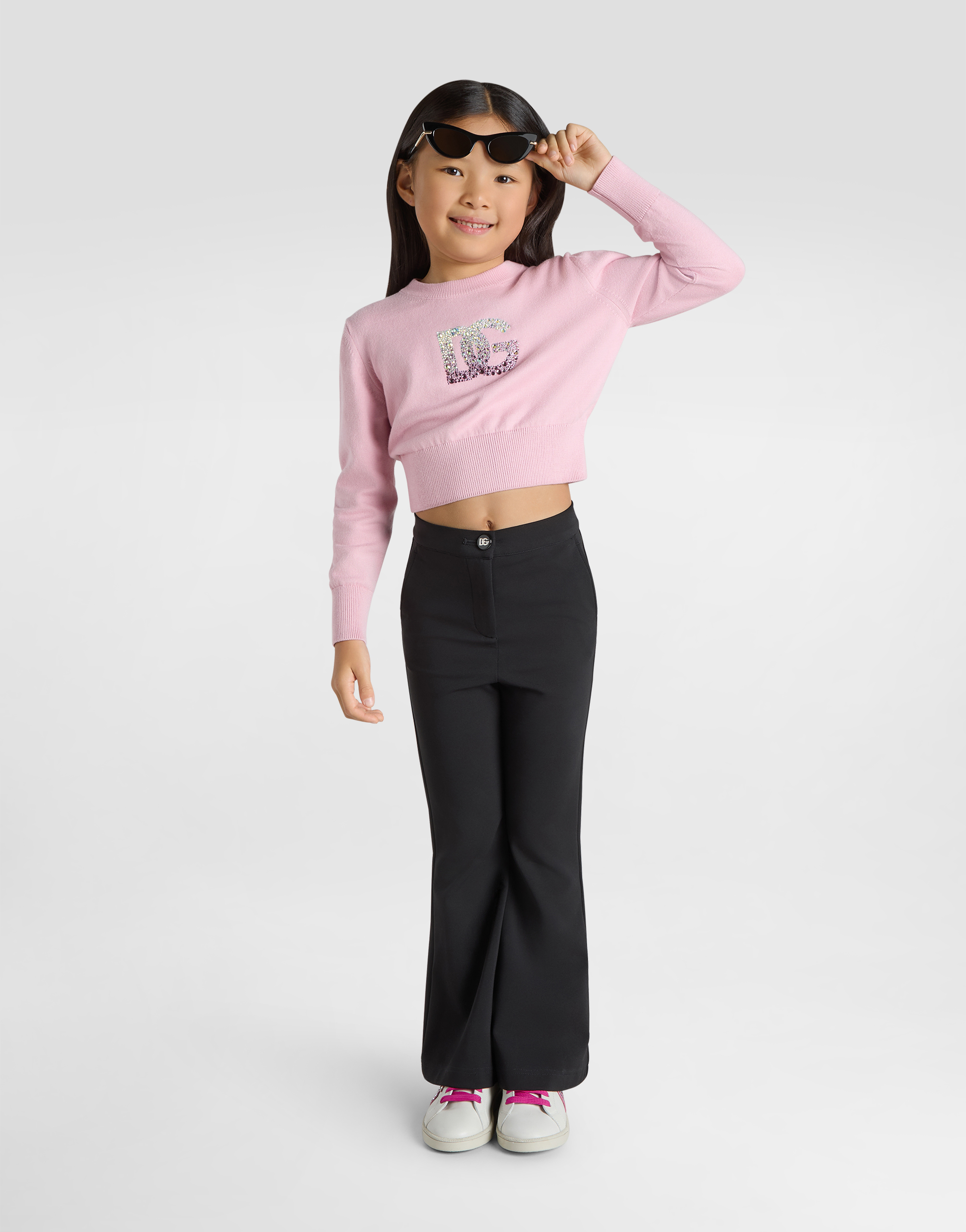 Dolce & Gabbana Plaint-knit Pullover With Dg Logo In Pink