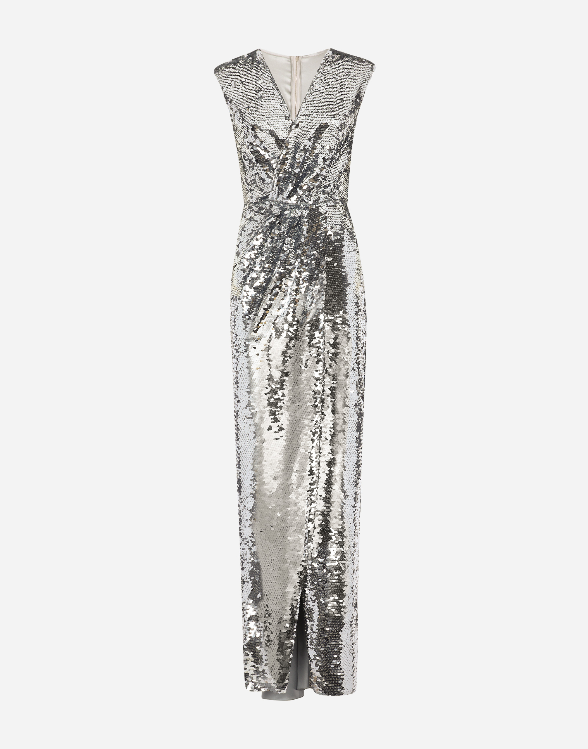 Dolce & Gabbana Long Sequined Dress With Draping In Silver