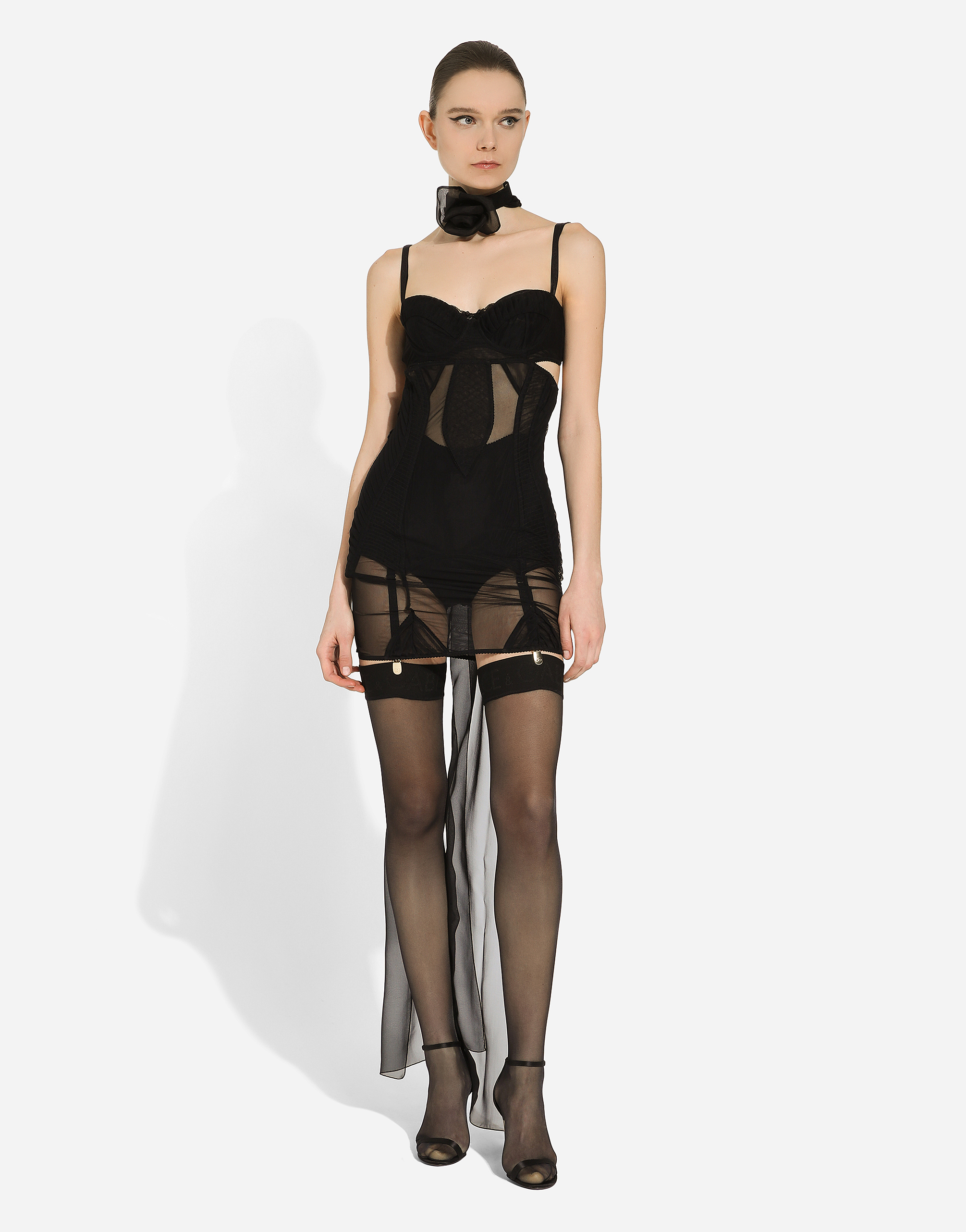 Dolce & Gabbana Corset Tulle Mini Dress In Black