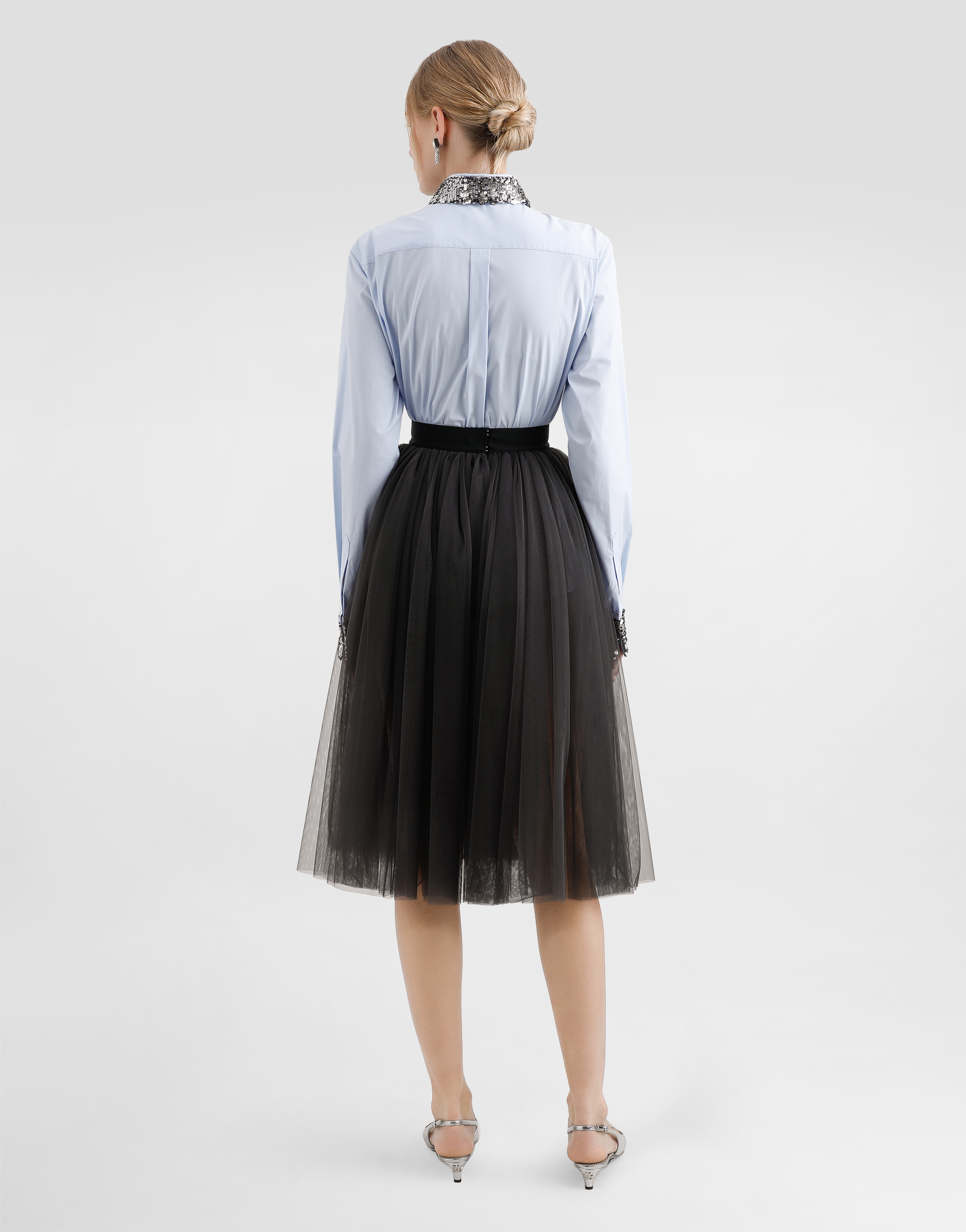 Dolce & Gabbana Cotton Poplin Shirt With Sequin Details In ブルー