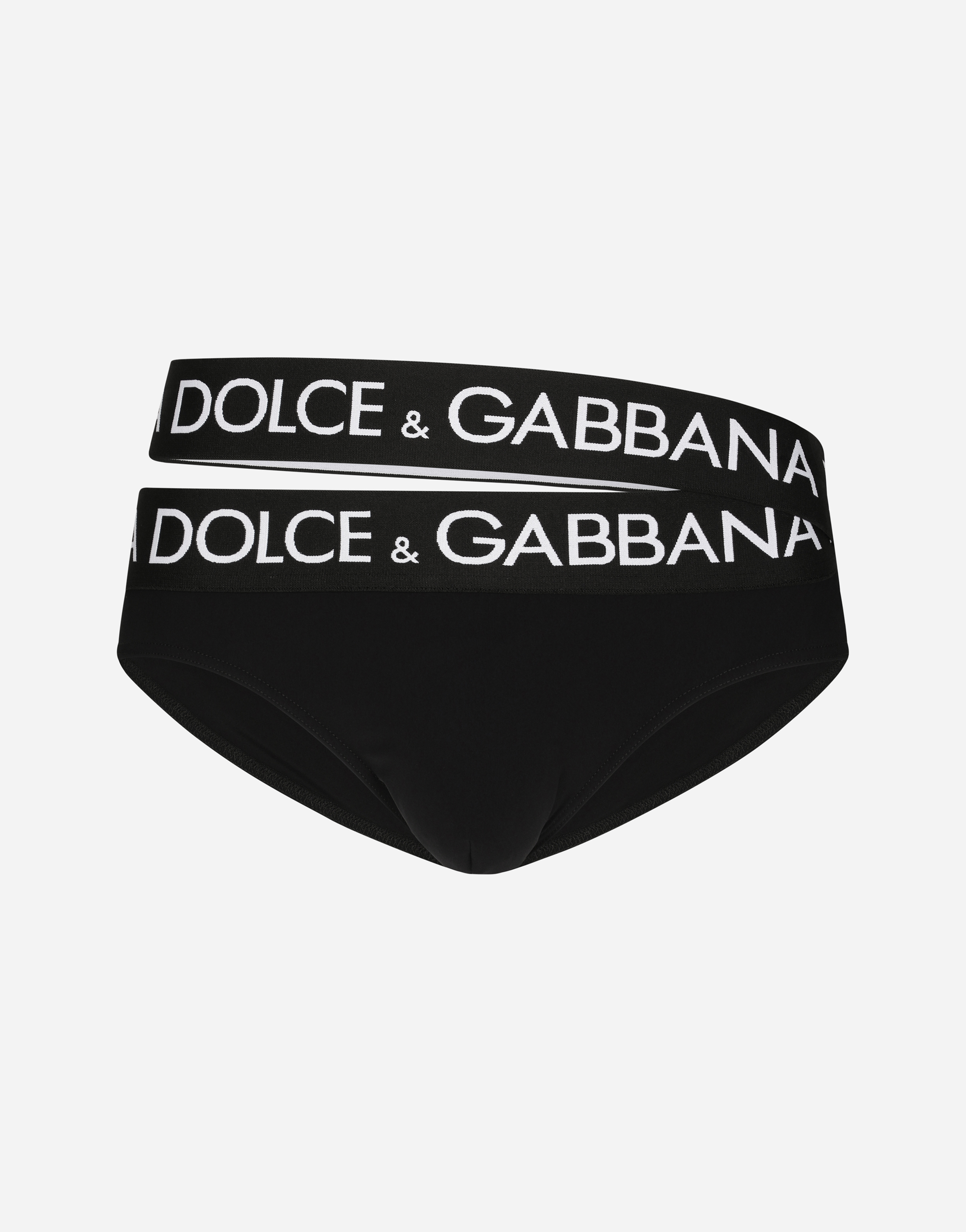 Dolce & Gabbana Badeslip Hoch Ausgeschnitten Mit Doppeltem Logobund In Black