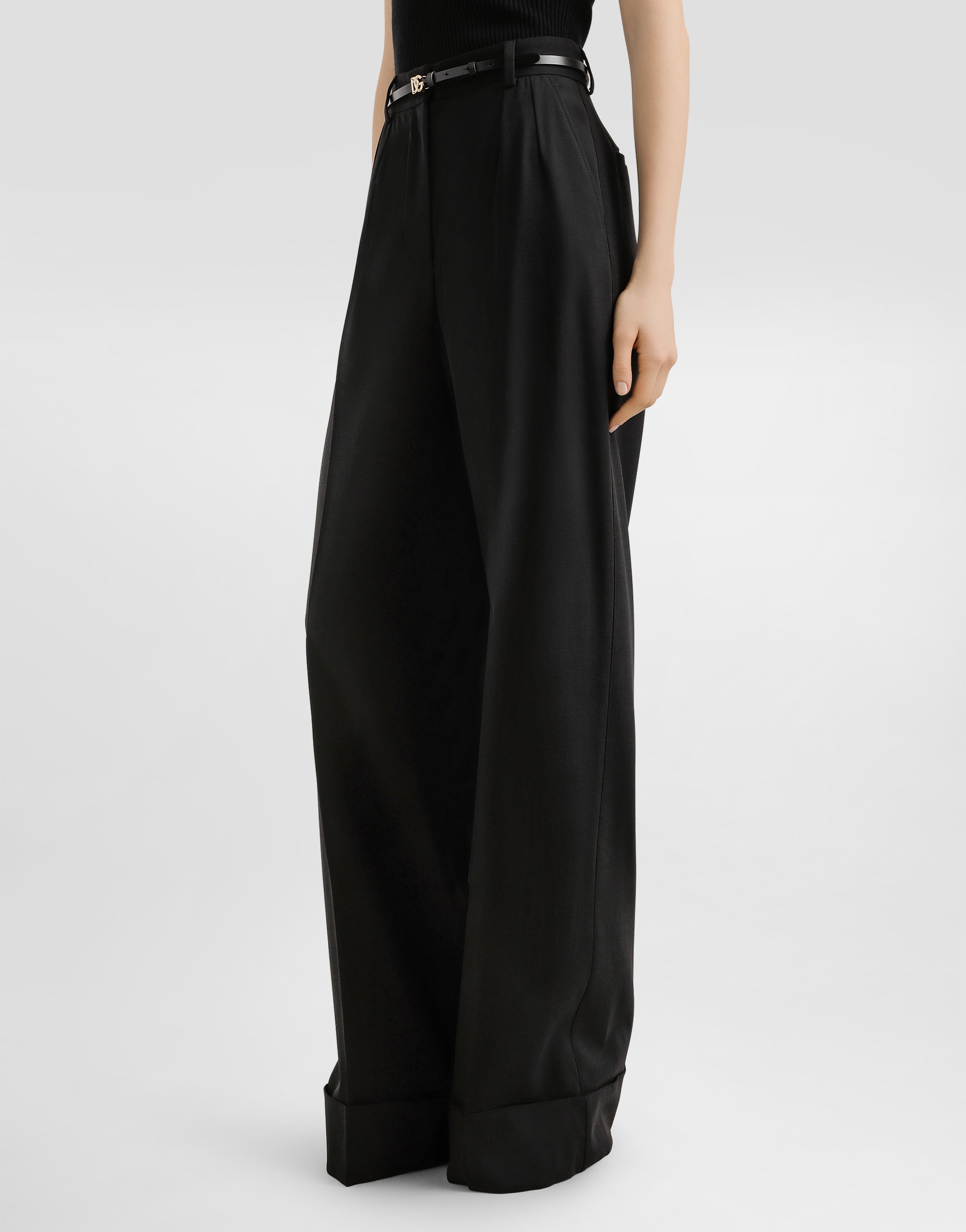 Dolce & Gabbana Bi-stretch Wool Trousers In Black