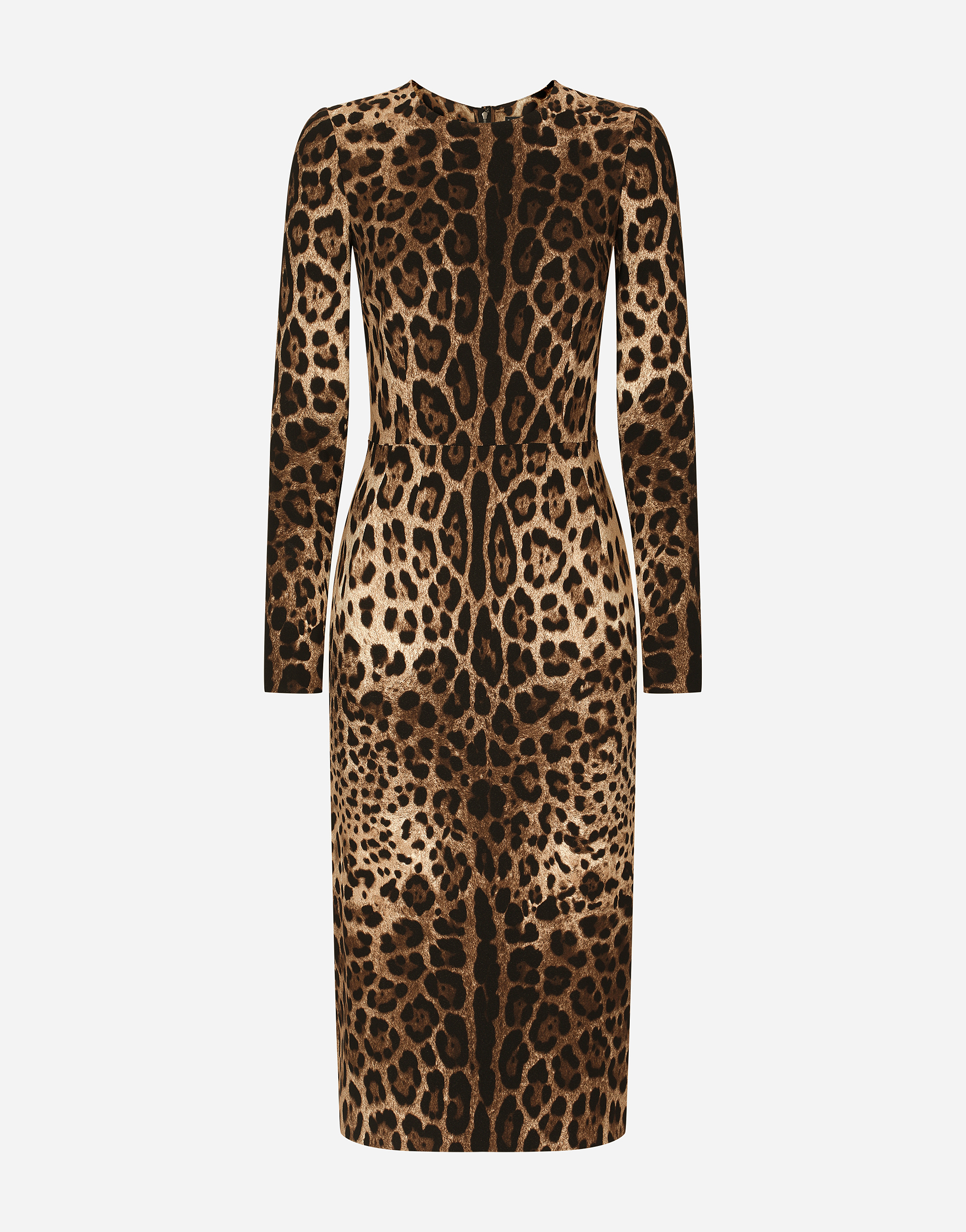 Dolce & Gabbana Leopard Print Long Sleeve Cady Midi Dress In Animal Print