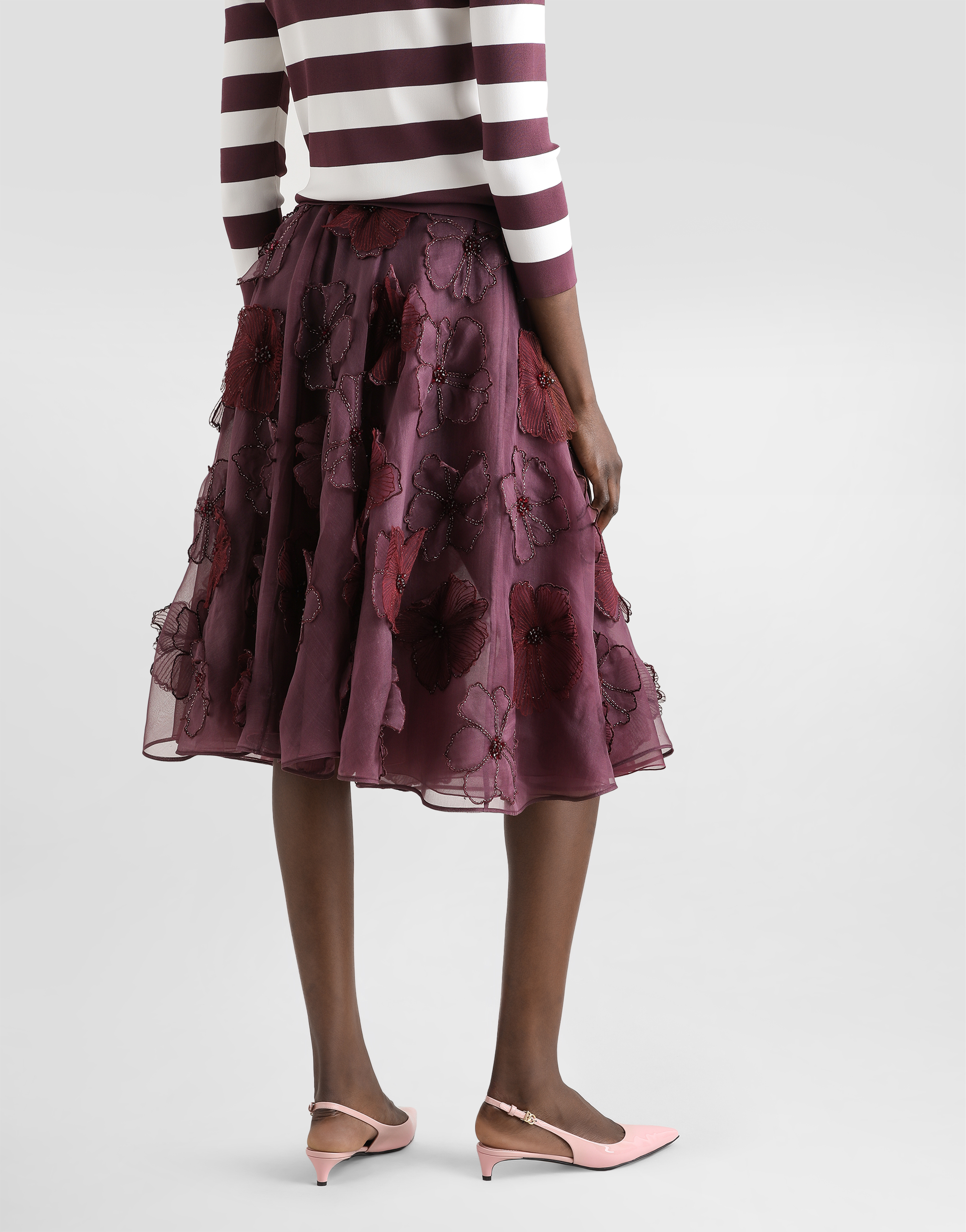Dolce & Gabbana Organza Midi Circle Skirt With Floral Embroidery In Multicolor