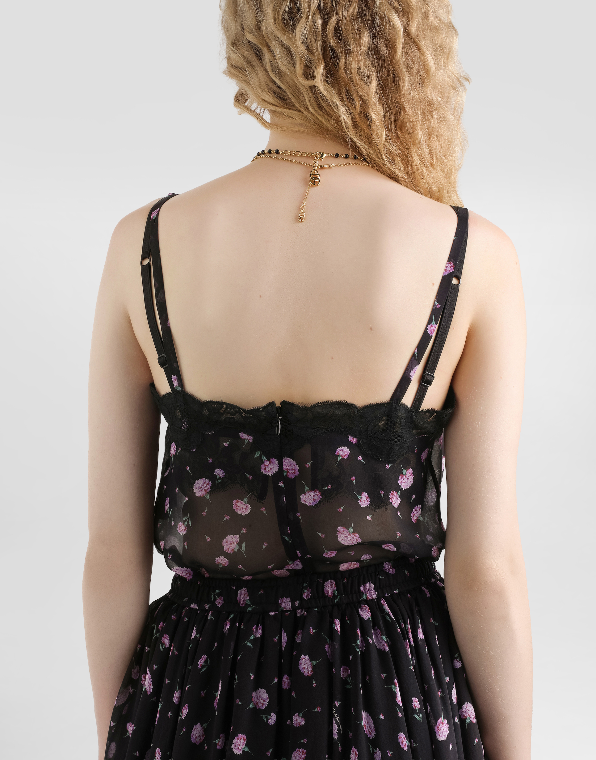 Carnations-print chiffon top