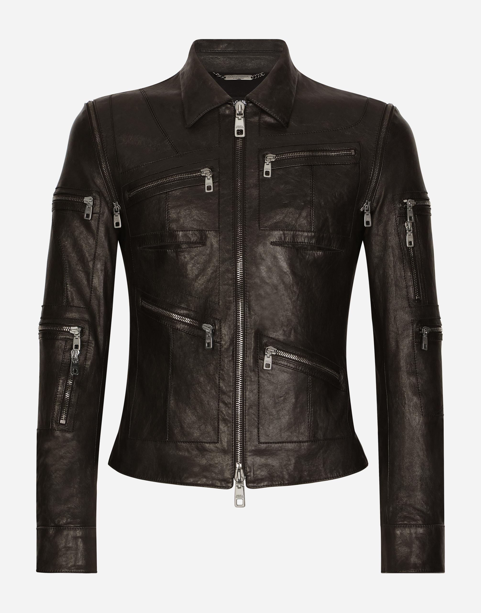 Dolce & Gabbana Washed Leather Jacket In Black