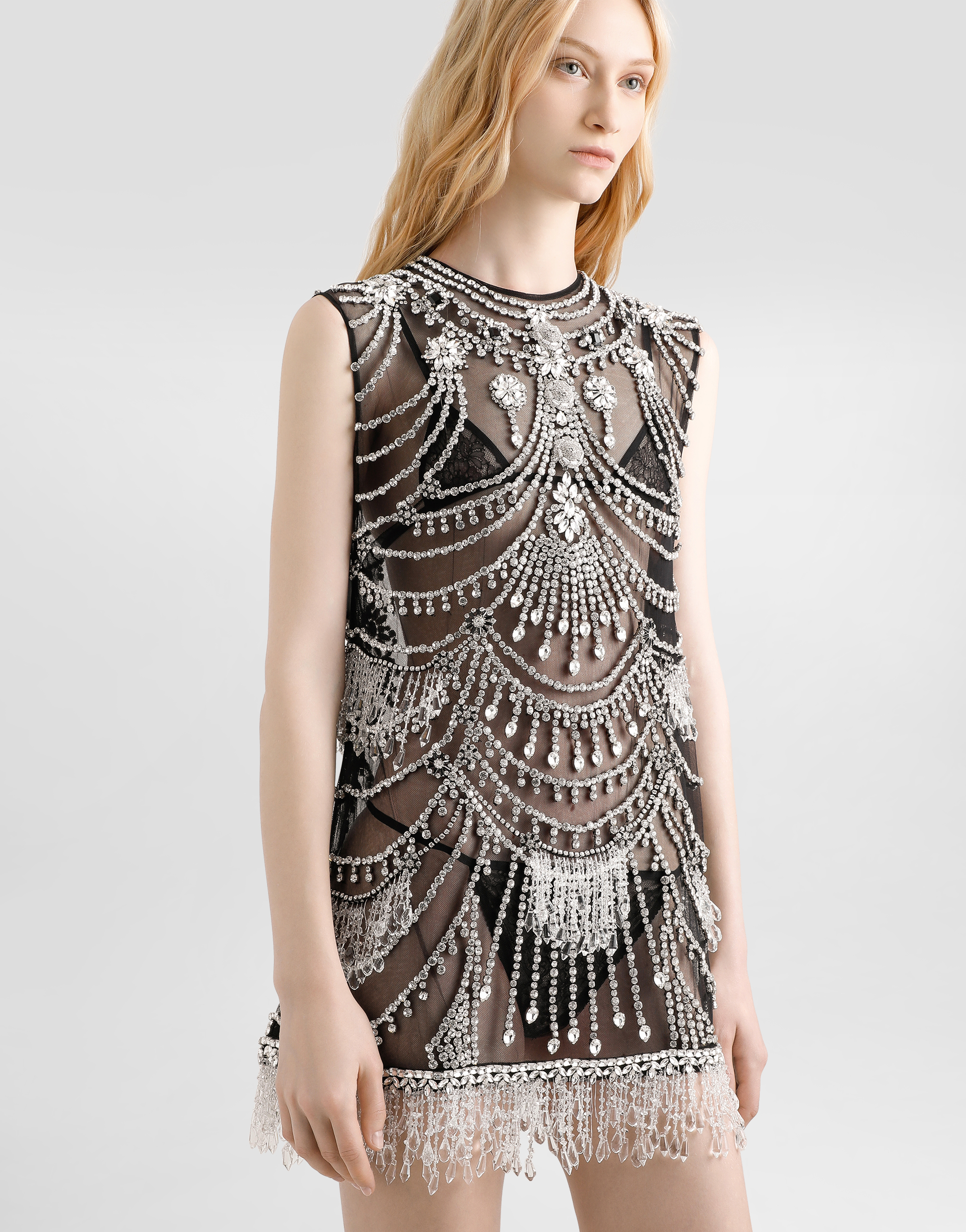 Short tulle dress with chandelier embroidery