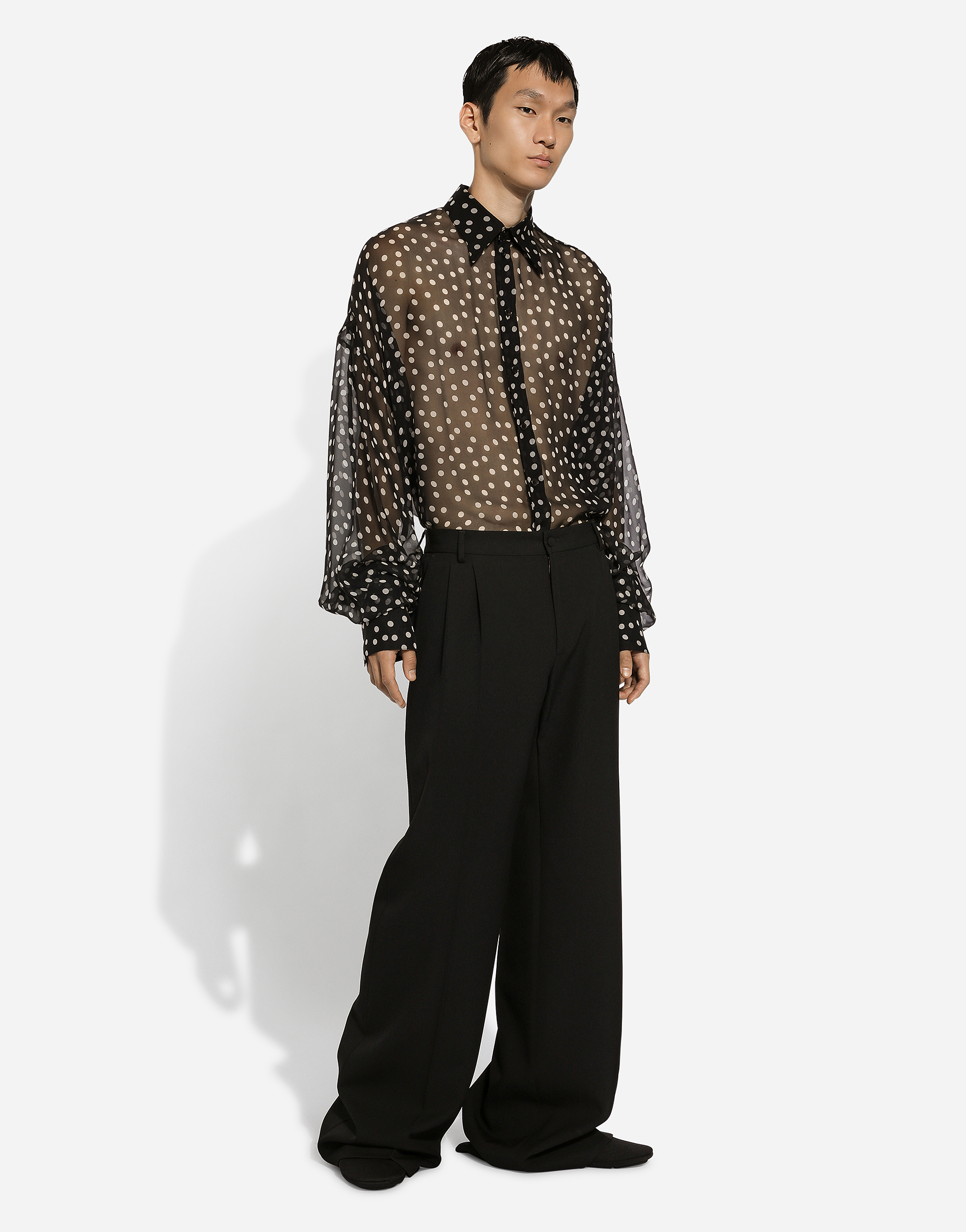 Shop Dolce & Gabbana Super-oversize Silk Chiffon Shirt With Polka-dot Print