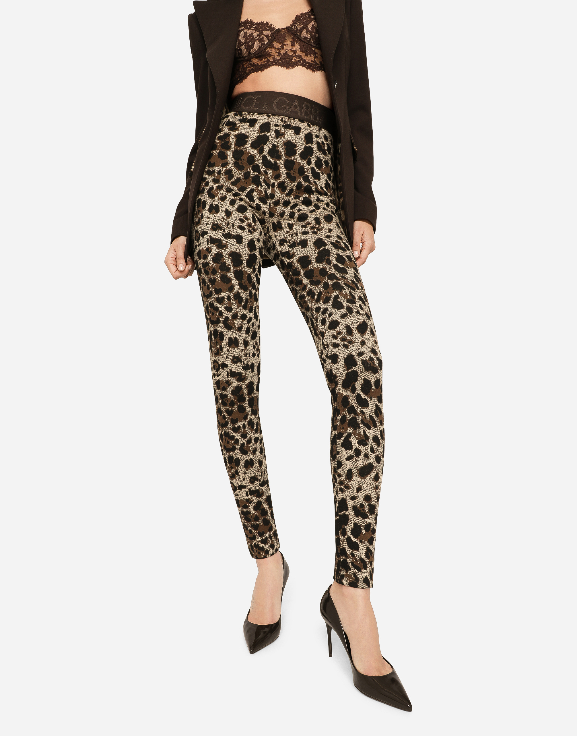 DOLCE & GABBANA JERSEY LEGGINGS WITH JACQUARD LEOPARD DESIGN