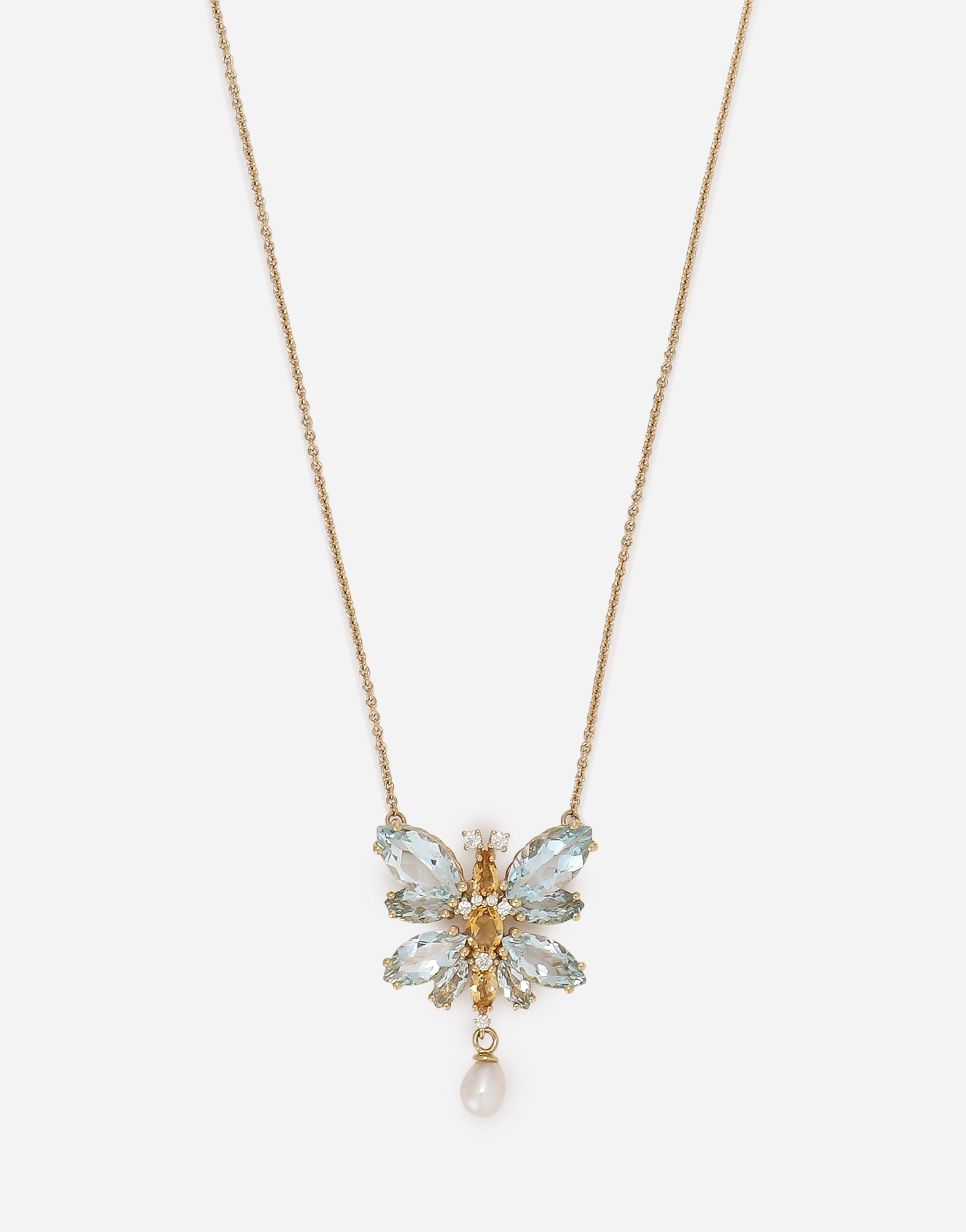 Dolce & Gabbana Spring Necklace In Yellow 18kt Gold With Aquamarine Butterfly Gold Female Onesize In Gold