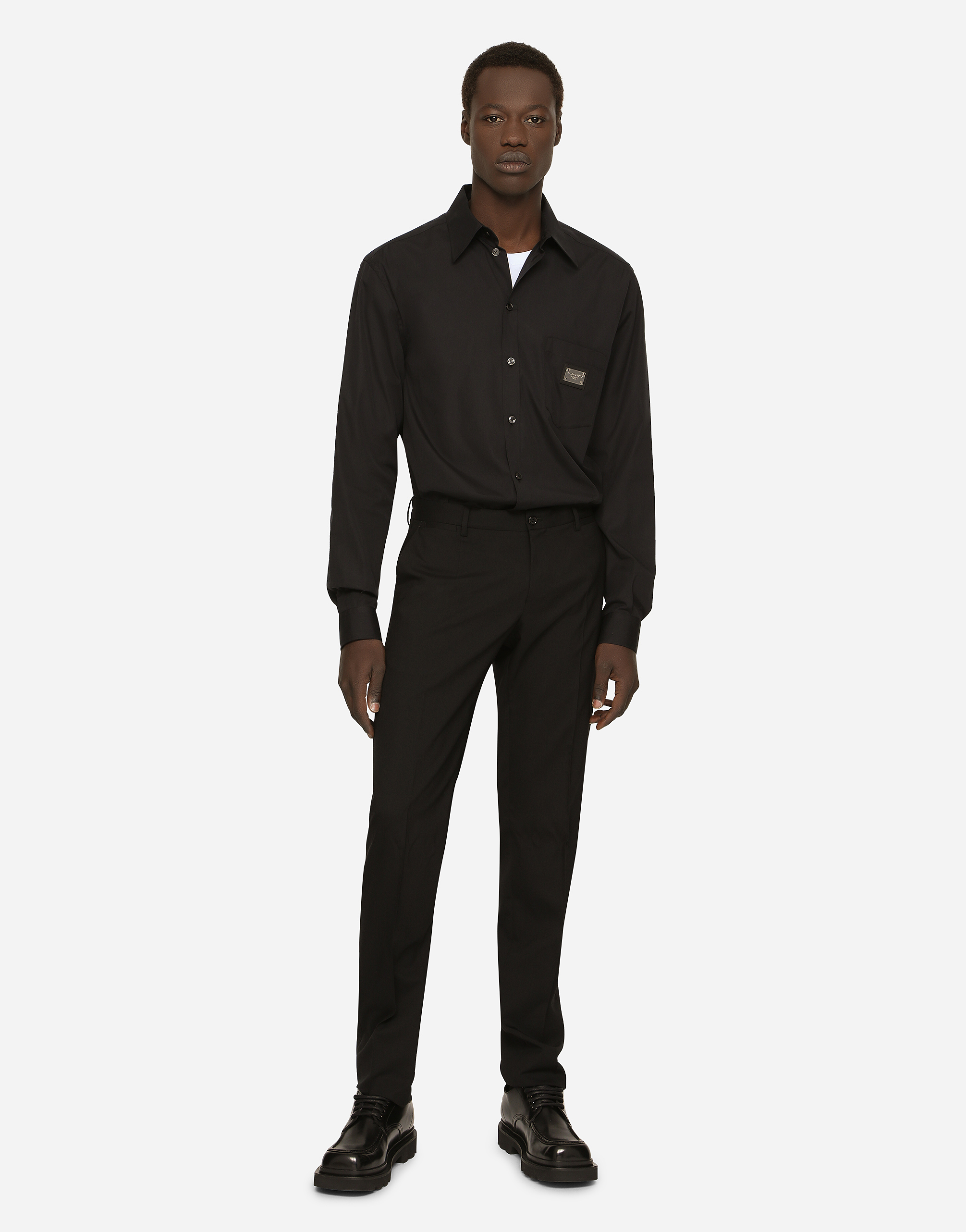 Dolce & Gabbana Cotton Martini-fit Shirt With Branded Tag In Black