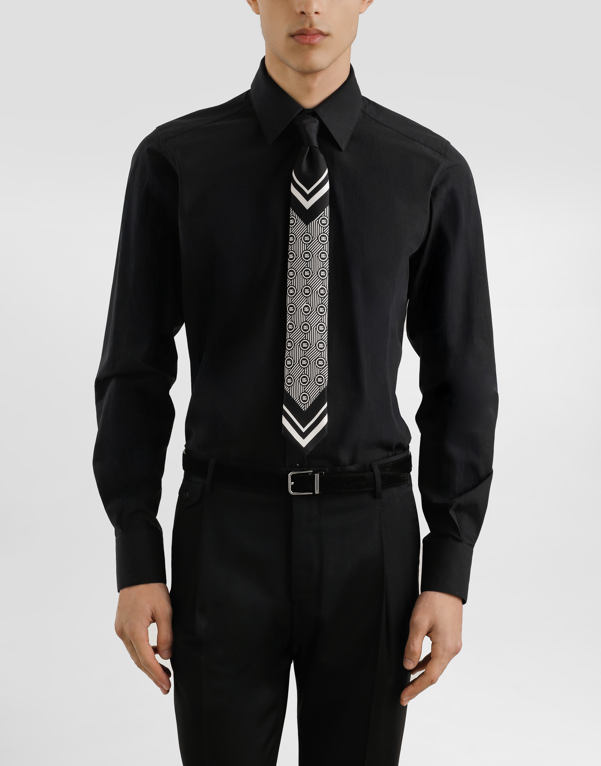 Dolce & Gabbana Micro-design And Logo Twill Print In Black