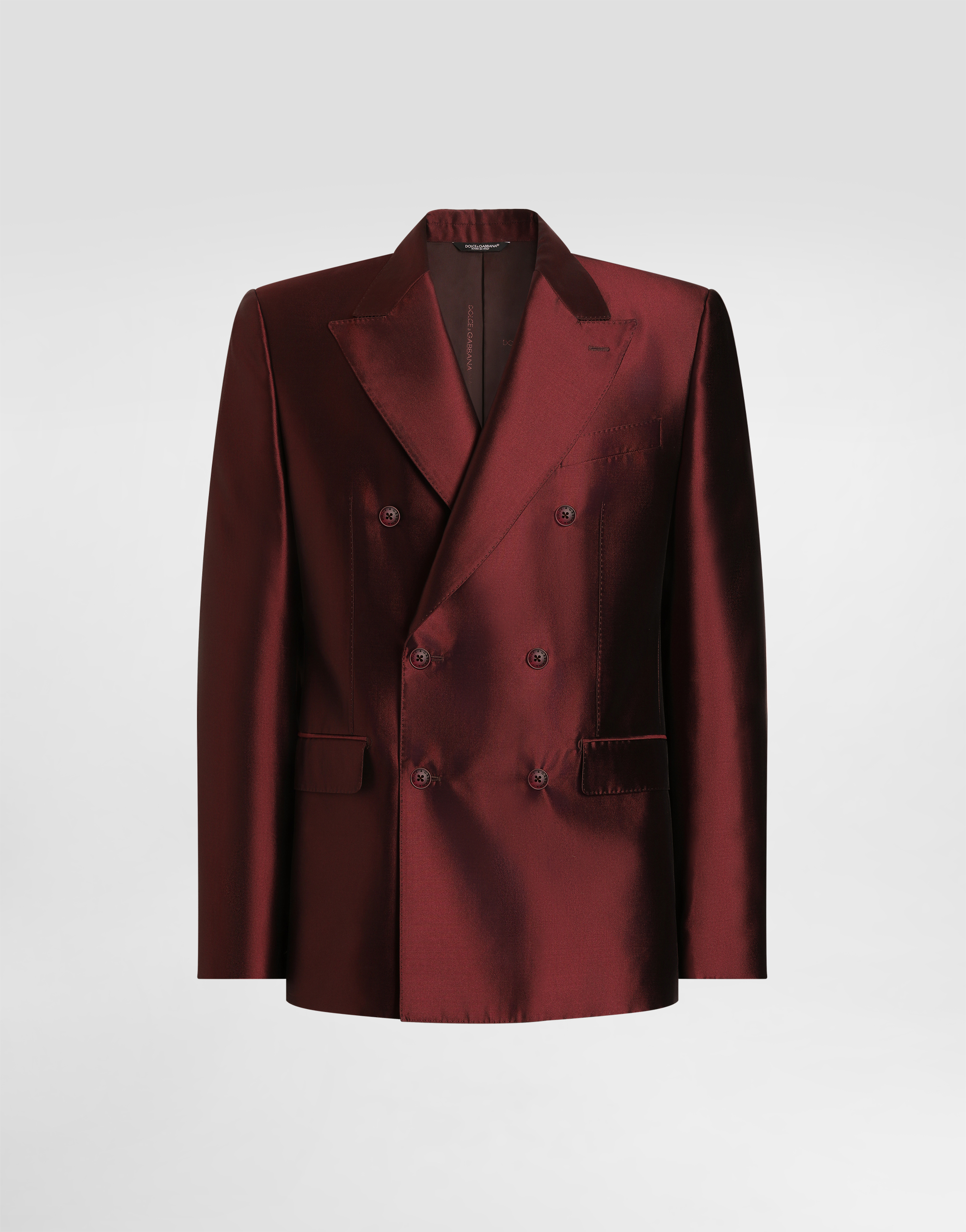 Sicilia light double-breasted jacket in shantung silk in Bordeaux