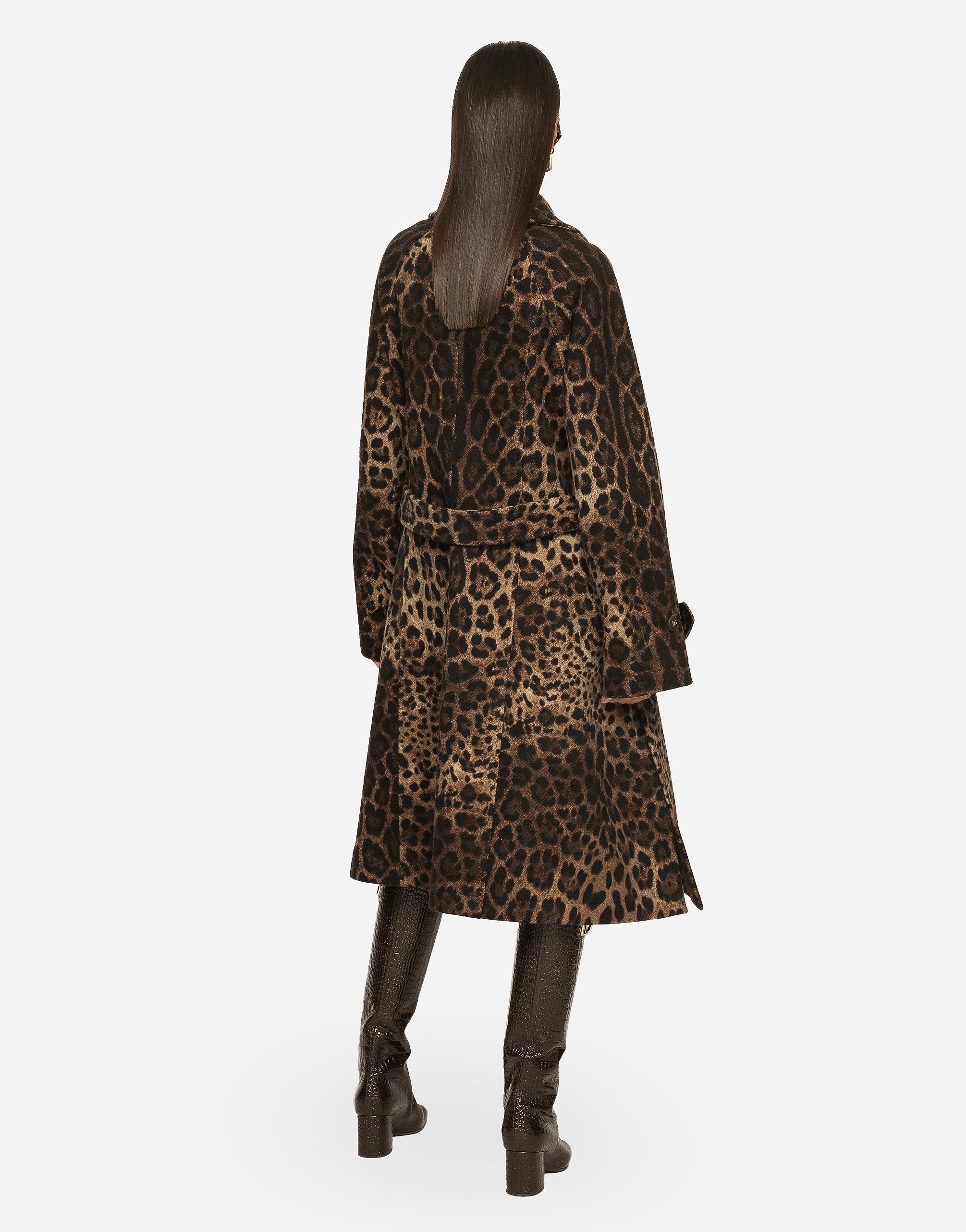 Belted leopard-print wool coat in Animal Print for Women