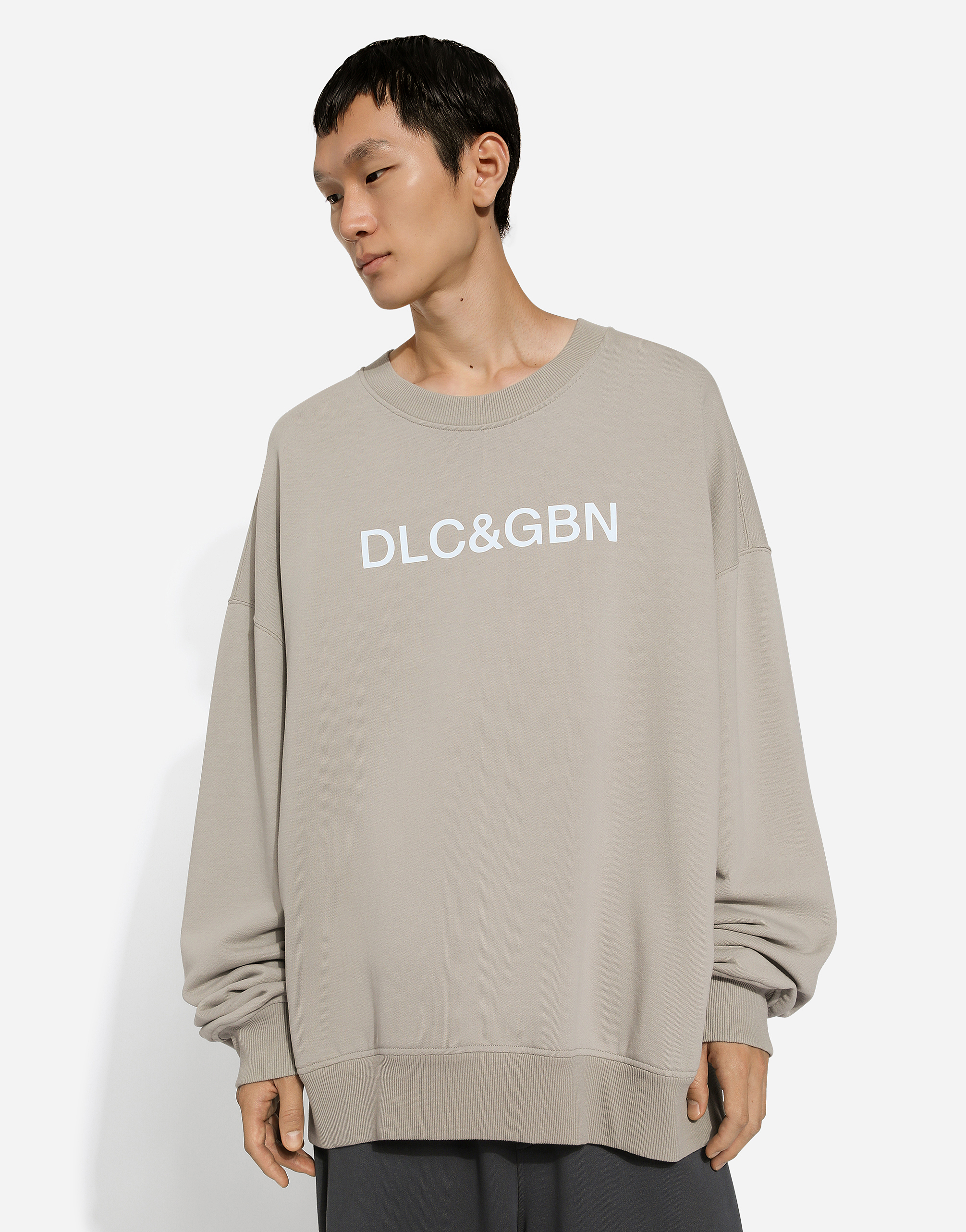 Shop Dolce & Gabbana Round-neck Sweatshirt With Dolce&gabbana Logo Print In Grey