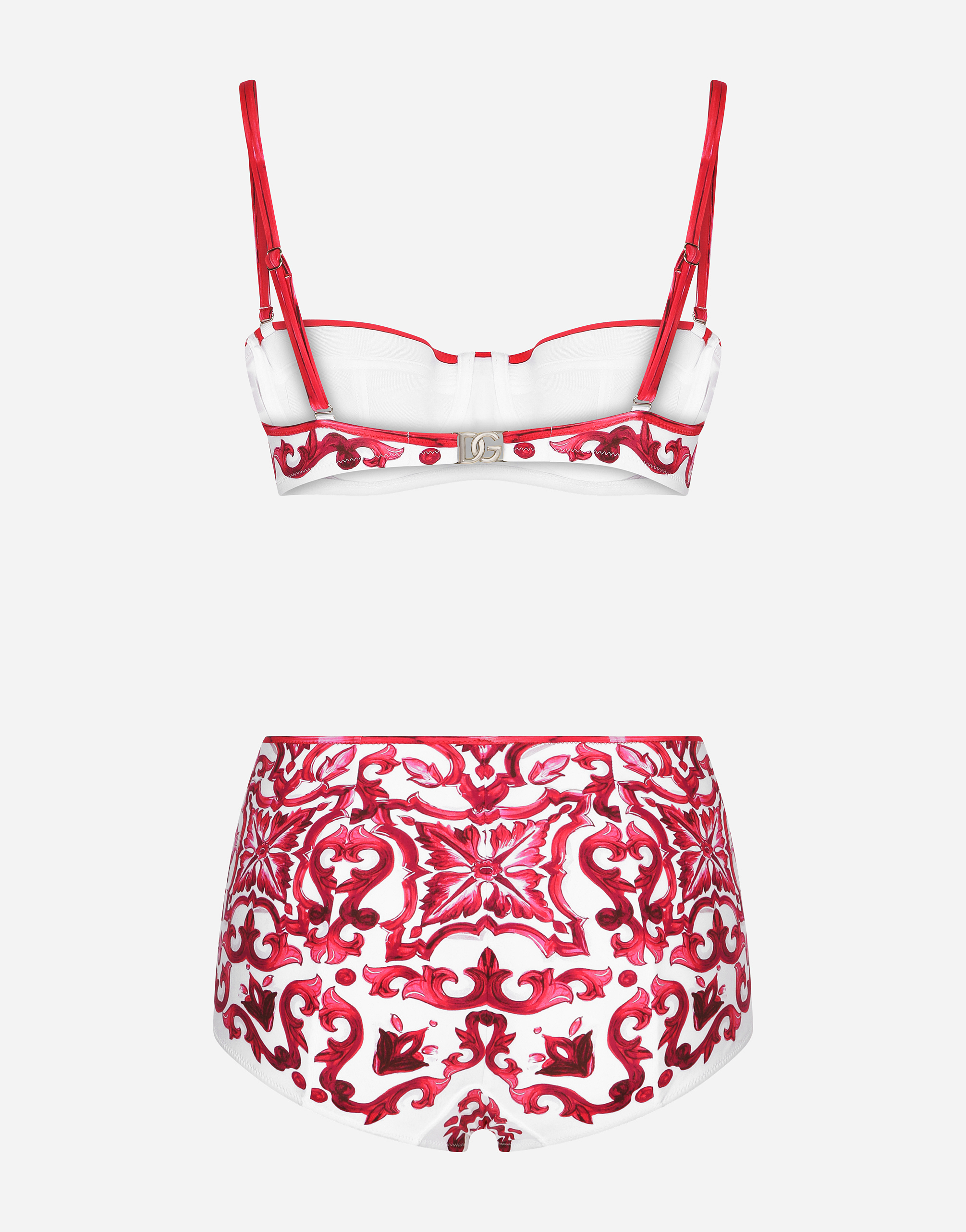 Shop Dolce & Gabbana Majolica Print Balconette Bikini Top And Bottoms In Multicolor
