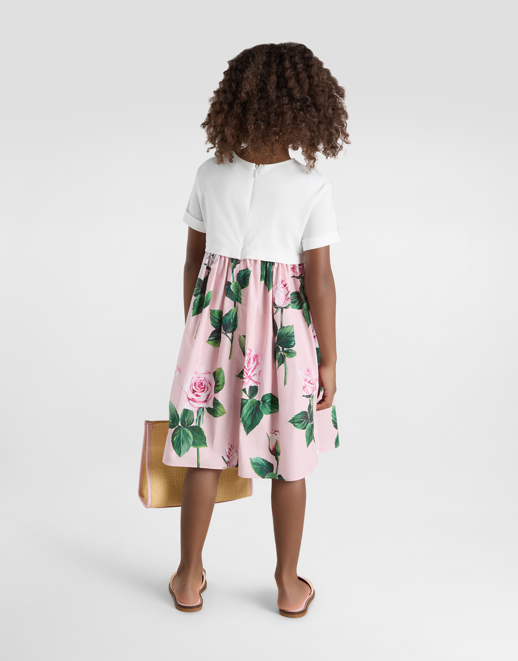 Dolce & Gabbana Rose-print Poplin And Jersey Dress In Print