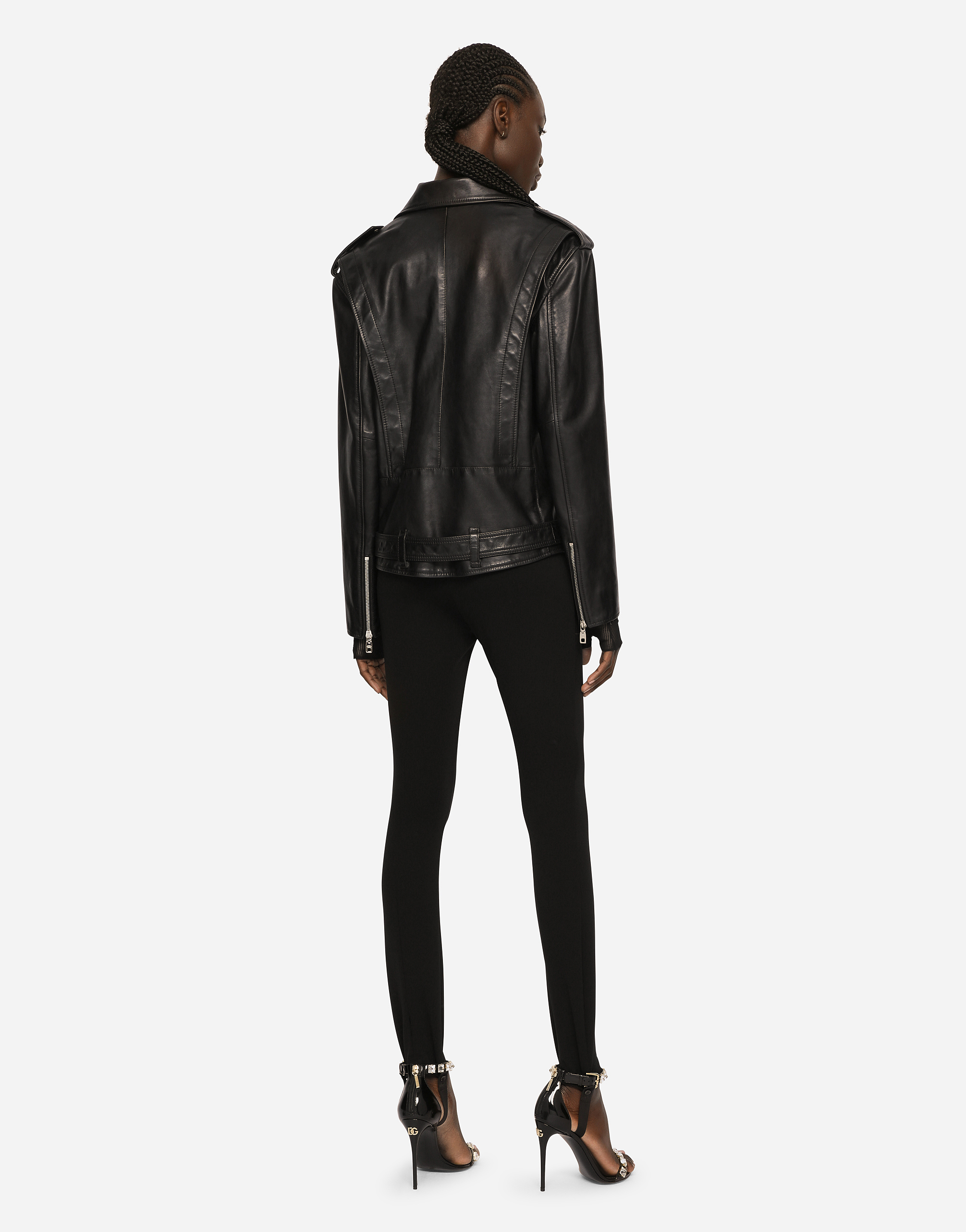 Dolce & Gabbana Zipped Leather Biker Jacket In Black