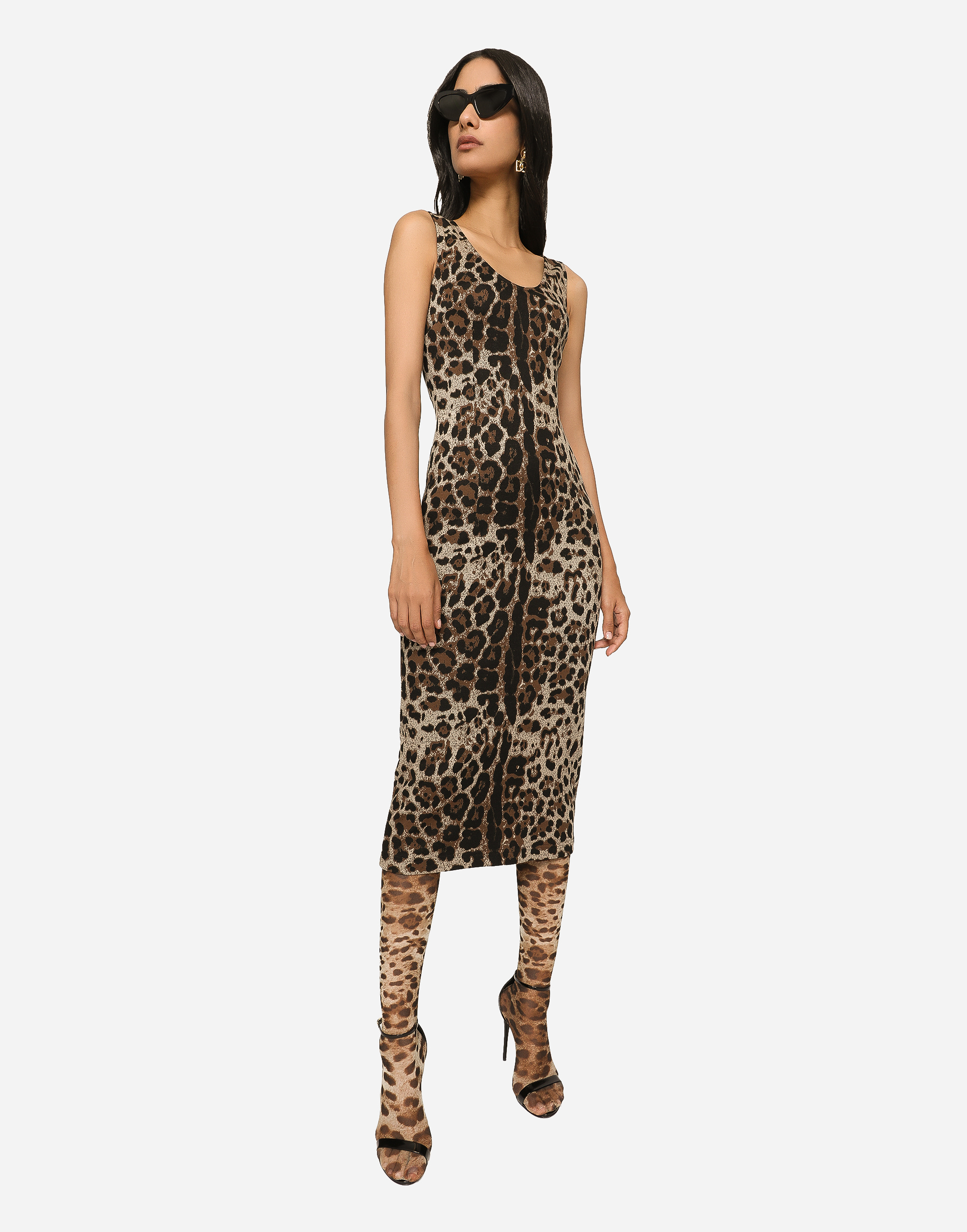 DOLCE & GABBANA LONG JERSEY DRESS WITH JACQUARD LEOPARD DESIGN