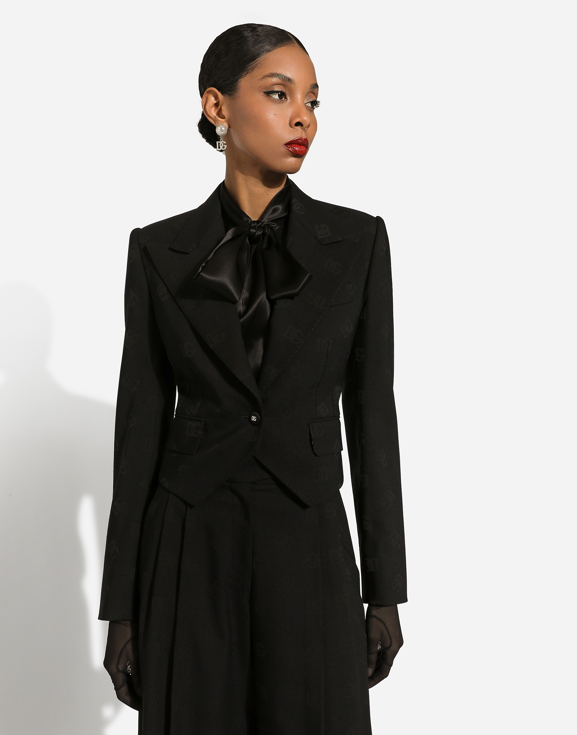 Dolce & Gabbana Monogram-jacquard Single-breasted Blazer In Black