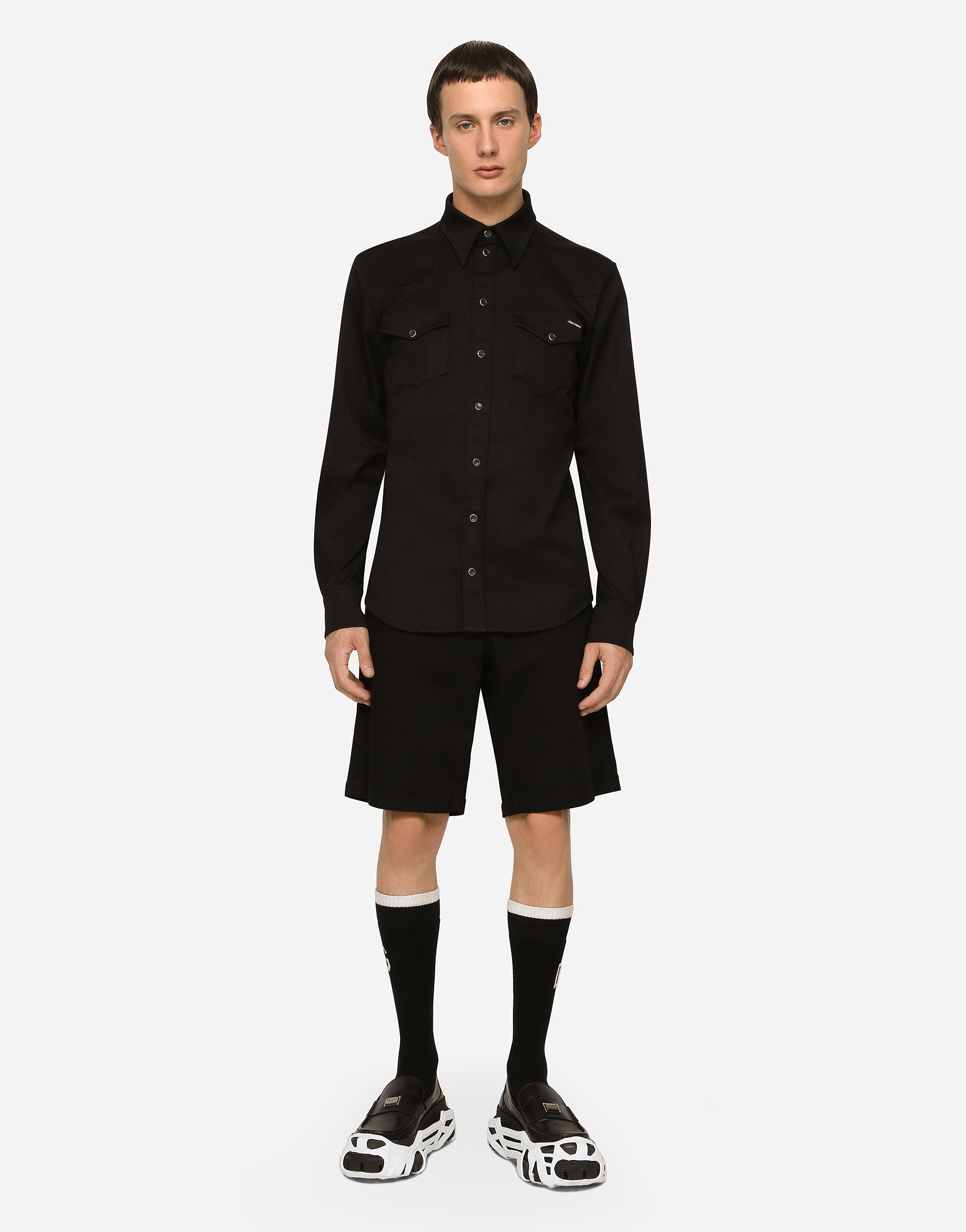 Dolce & Gabbana Black Wash Stretch Denim Shorts In Multicolor