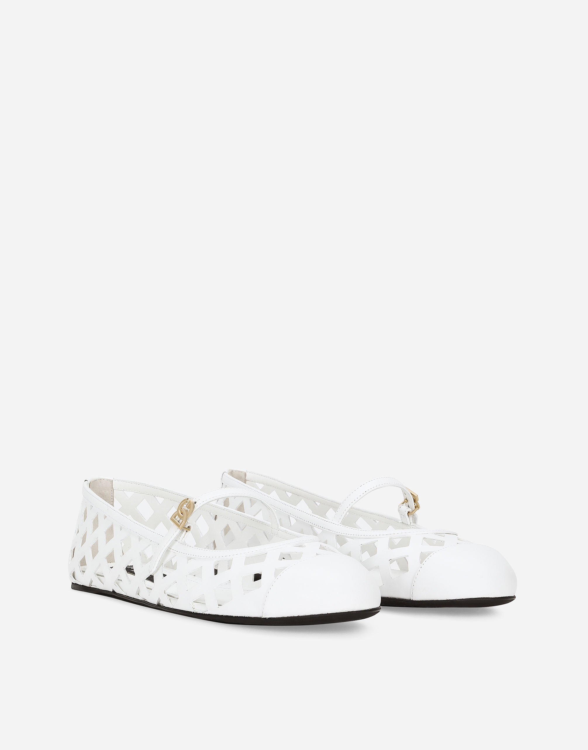 Dolce & Gabbana Formale Cutout Leather Ballet Flats In Bianco Ottico